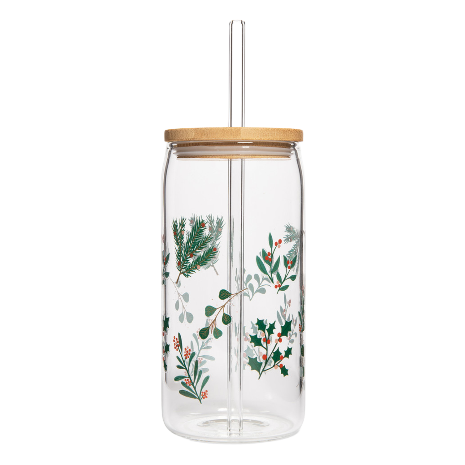 Holiday Greenery Glass Can w/ Straw & Lid-310 Gift-Sweet Water Decor-The Lovely Closet, Women's Fashion Boutique in Alexandria, KY