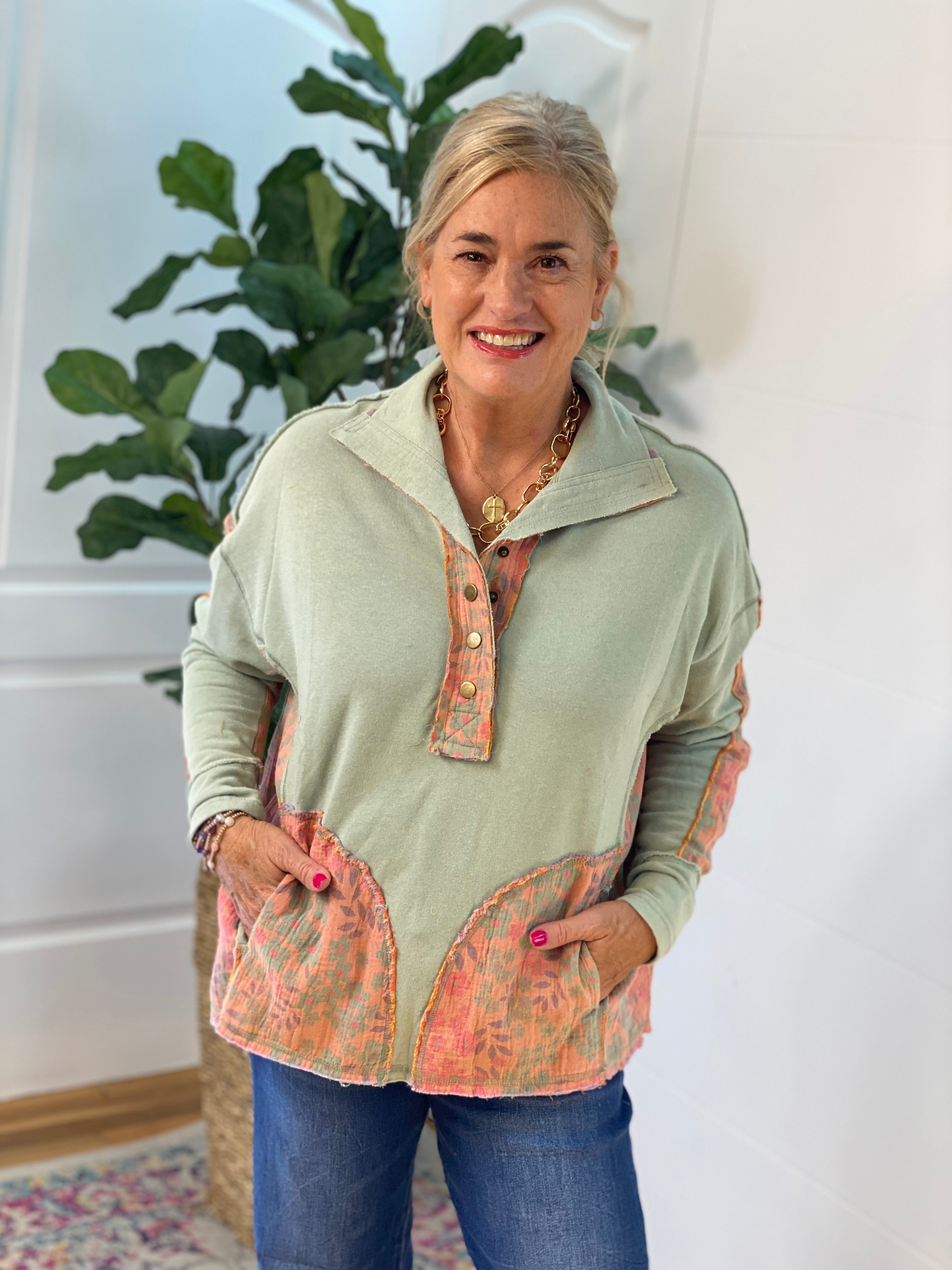 WASHED TERRY PULLOVER-170 Jackets/Outerwear-easel-The Lovely Closet, Women's Fashion Boutique in Alexandria, KY