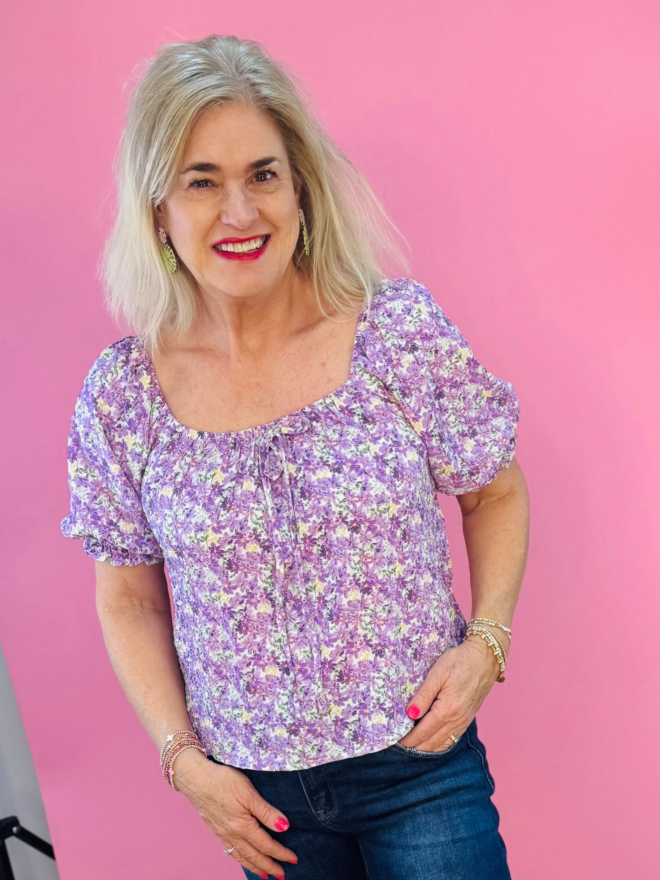 Lavender Daisies Top-100 Short Sleeve Tops-The Lovely Closet-The Lovely Closet, Women's Fashion Boutique in Alexandria, KY