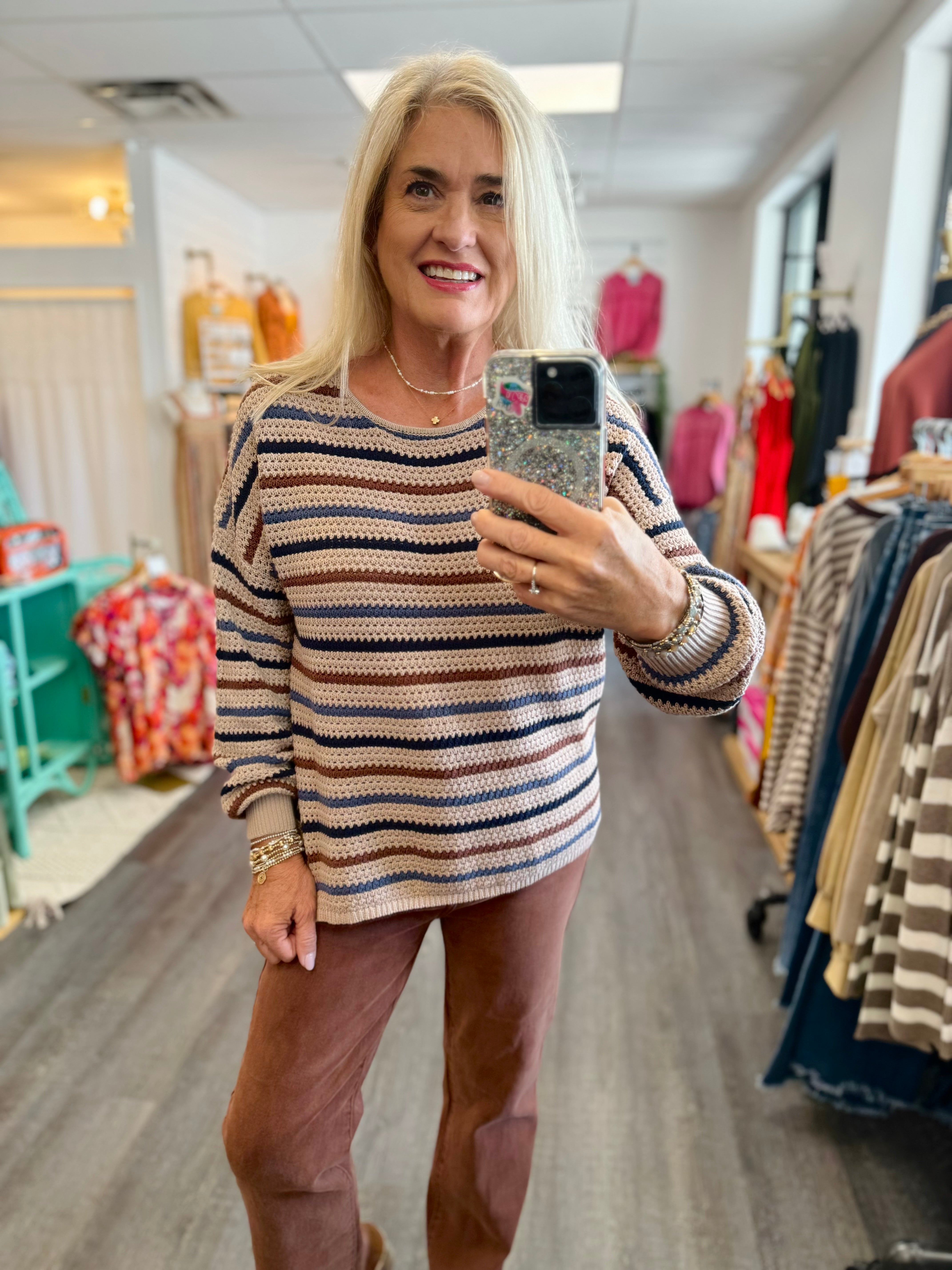 Charm Stripe Crochet Sweater-140 Sweaters-The Lovely Closet-The Lovely Closet, Women's Fashion Boutique in Alexandria, KY