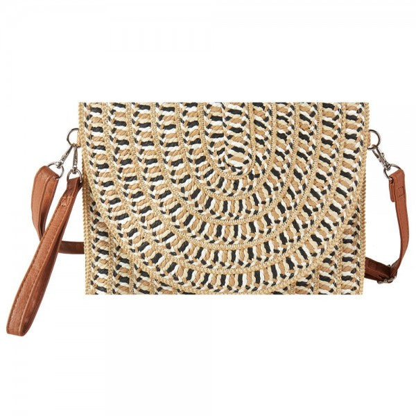 Woven Straw Clutch Cross Body Bag - Tan/Black-290 Bag/Handbags-judson-The Lovely Closet, Women's Fashion Boutique in Alexandria, KY