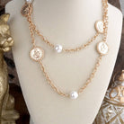 Starlit Relics – Coin & Pearl Station Necklace: Worn Gold Tone-250 Jewelry-PennyLine inc-The Lovely Closet, Women's Fashion Boutique in Alexandria, KY