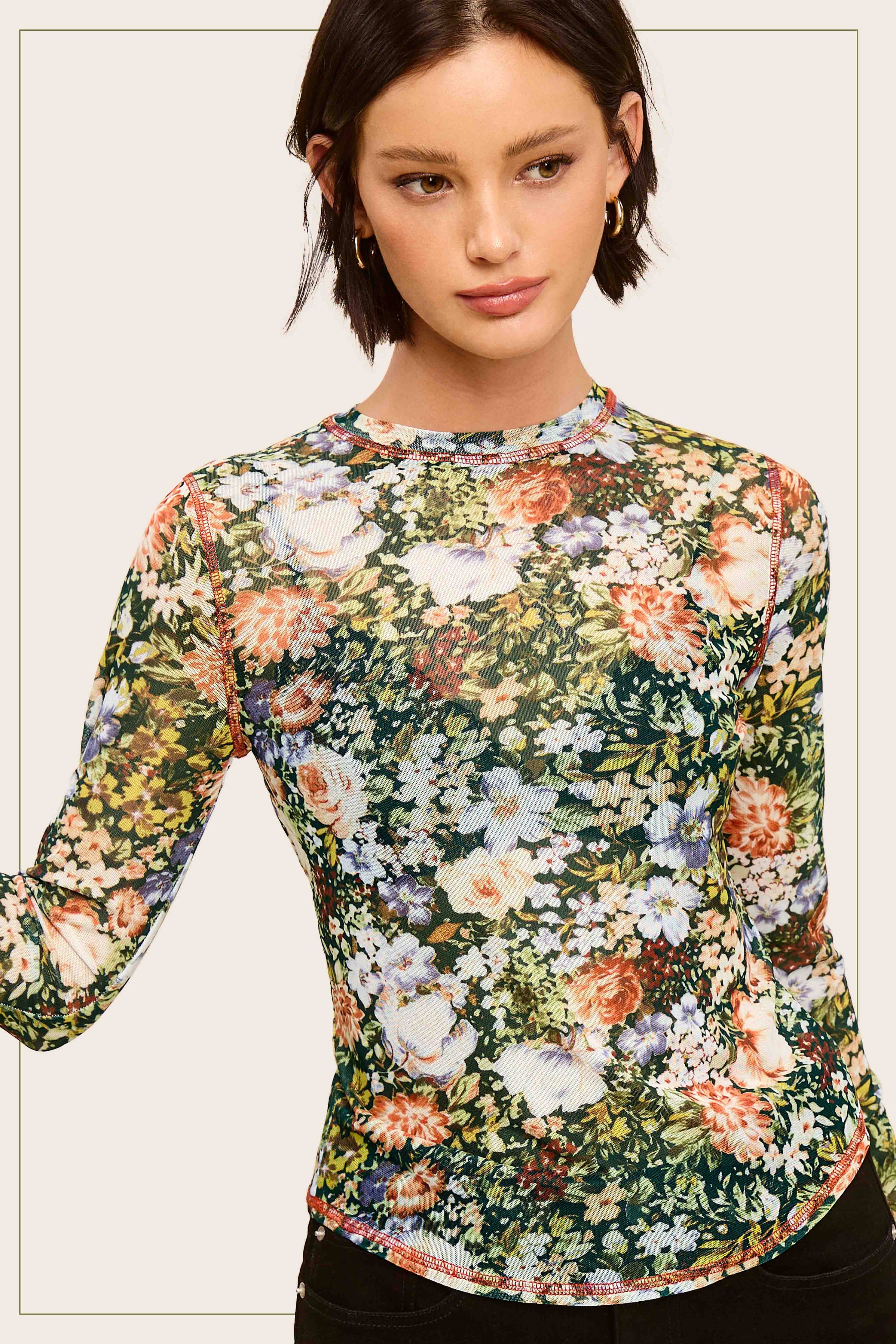Sheer Long Sleeve Mesh Layering Top - Hazelnut-110 Long Sleeve Top-La Miel-The Lovely Closet, Women's Fashion Boutique in Alexandria, KY