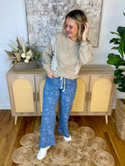 Floral Printed Denim Wide Leg Pants-240 Pants-The Lovely Closet-The Lovely Closet, Women's Fashion Boutique in Alexandria, KY