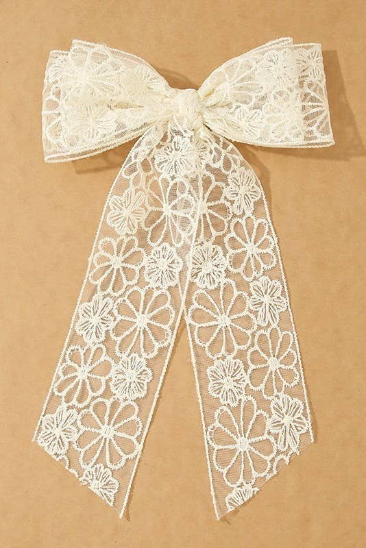 Organza Floral lAce Bow Hair Clip-300 Headwear-JOSSLYN by wall to wall-The Lovely Closet, Women's Fashion Boutique in Alexandria, KY