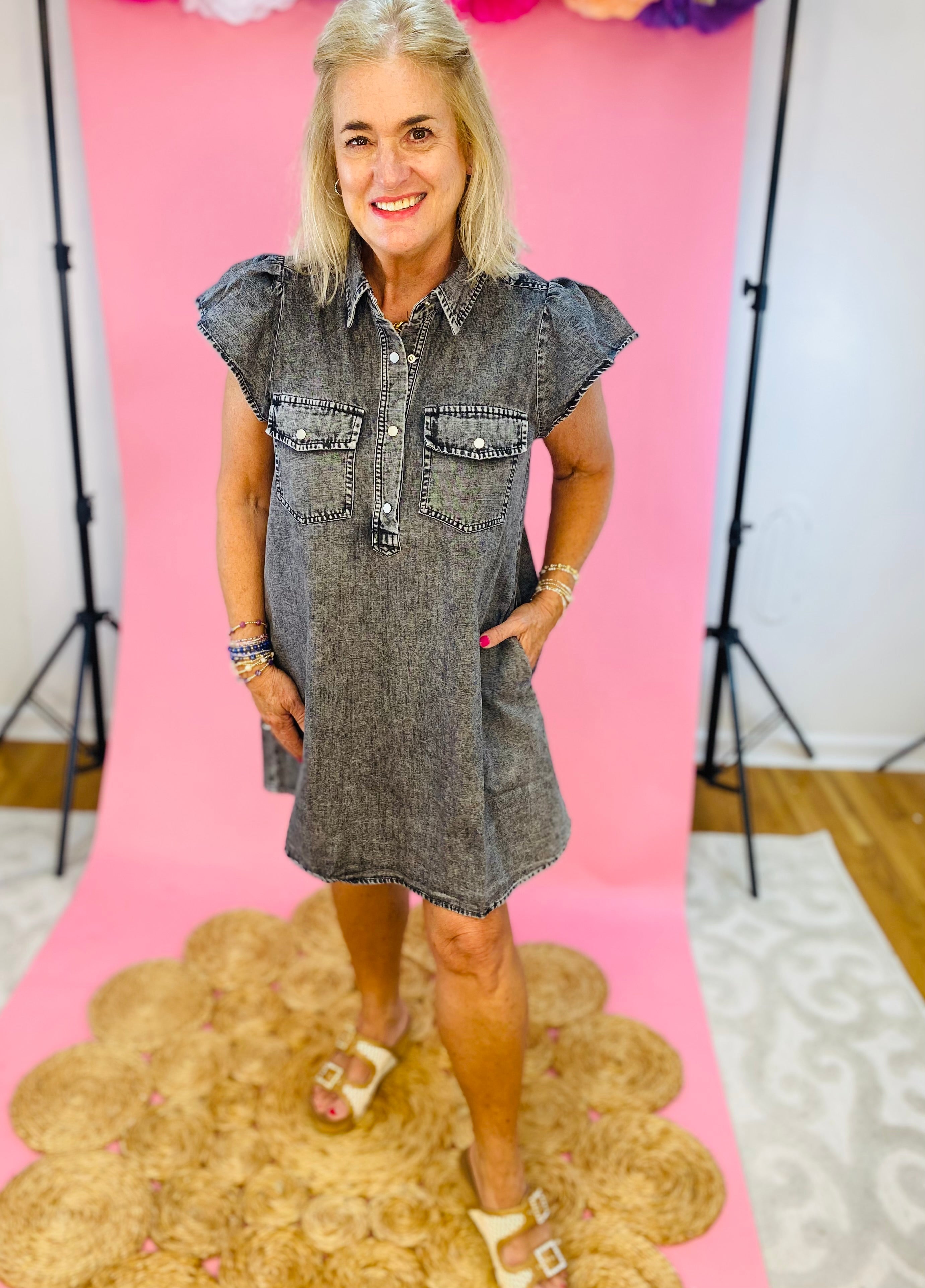 Ash Denim Button Front Dress-180 Dresses-Sage + Fig-The Lovely Closet, Women's Fashion Boutique in Alexandria, KY