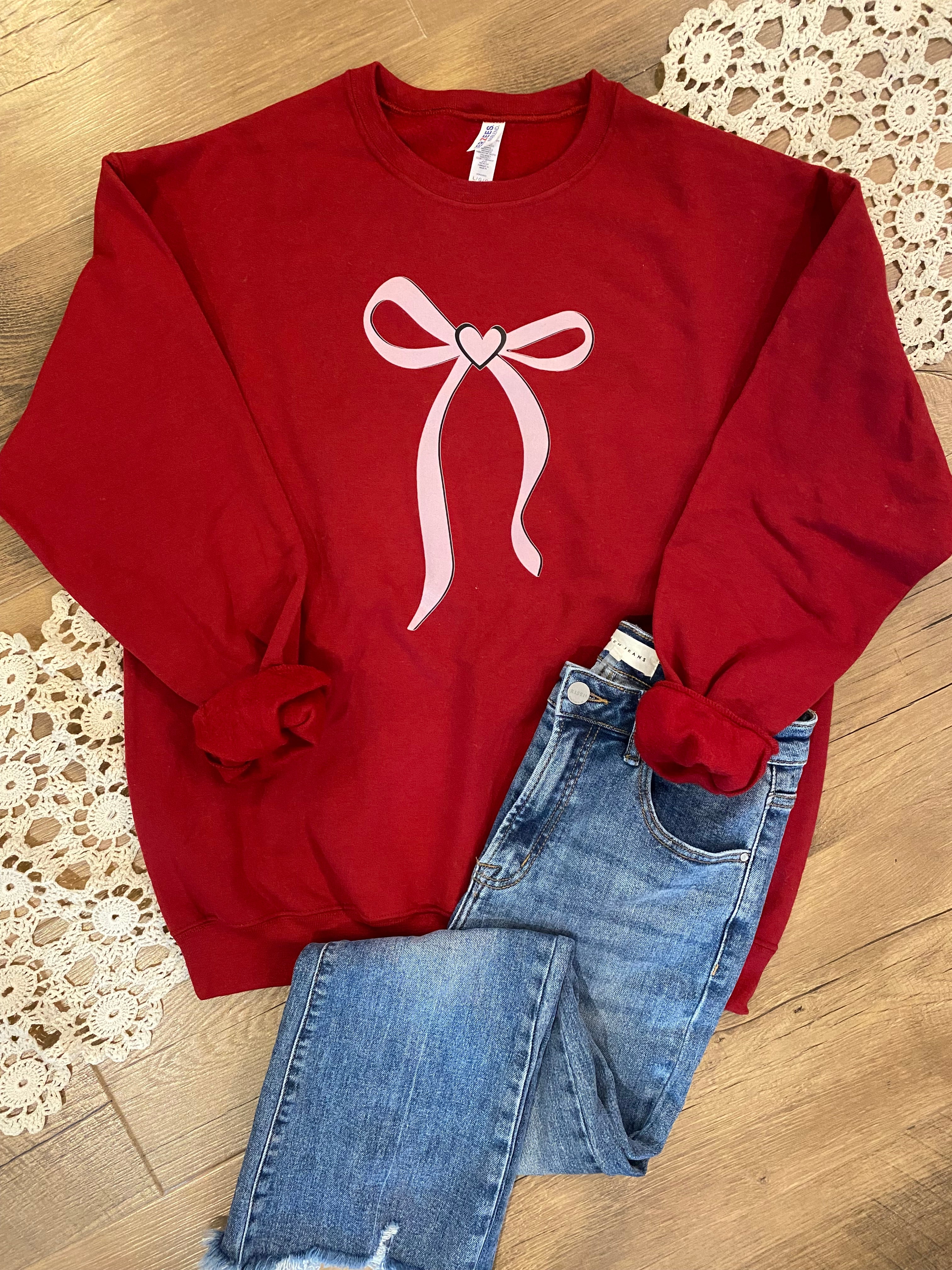 SNOW DAY SPECIAL: Bow Love Crewneck-130 Graphics-The Lovely Closet-The Lovely Closet, Women's Fashion Boutique in Alexandria, KY