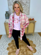 Pink Plaid Ombre Flannel Button Down-110 Long Sleeve Top-White Birch-The Lovely Closet, Women's Fashion Boutique in Alexandria, KY