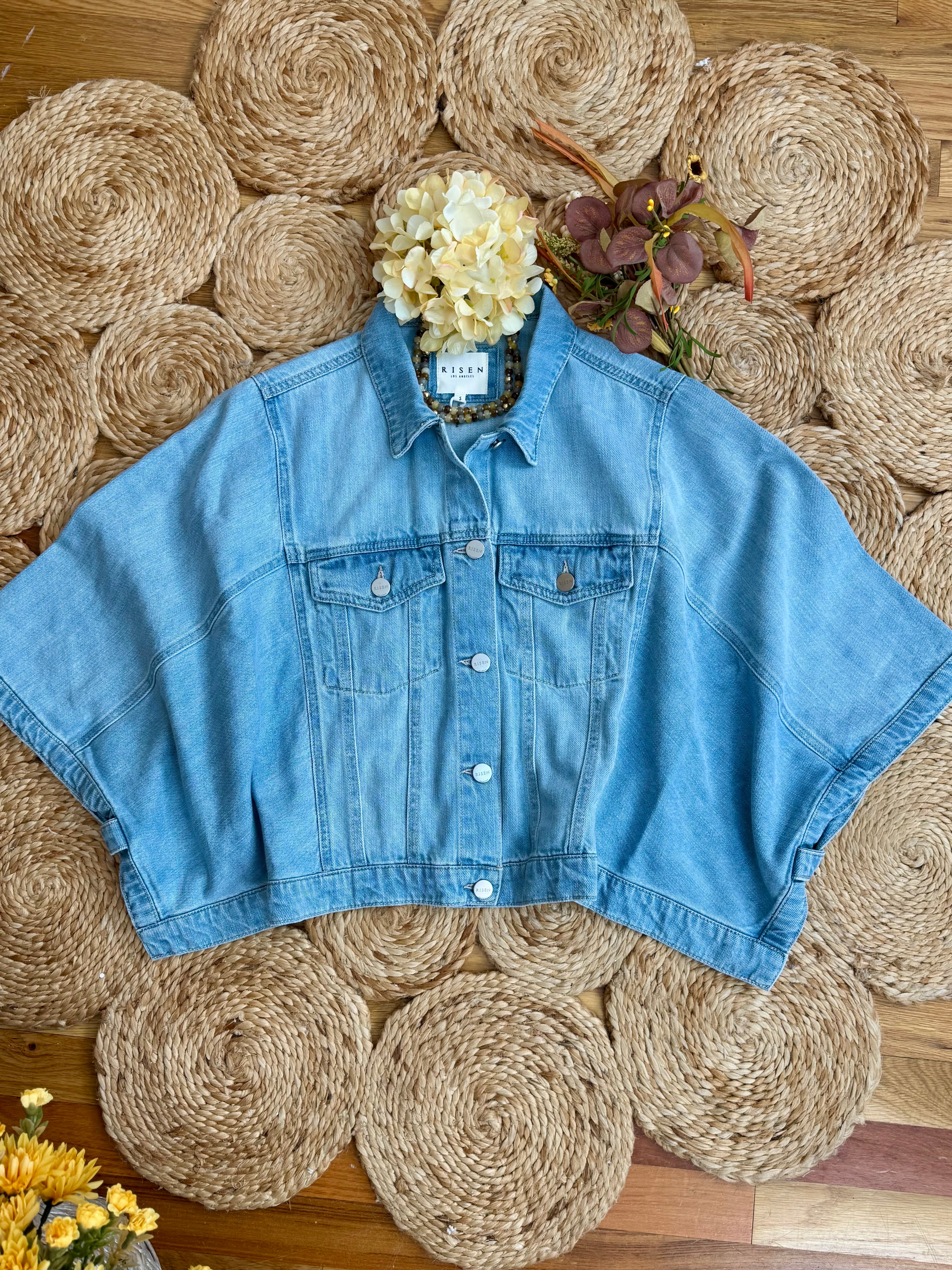 RISEN Denim Cape - Lt Wash-170 Jackets/Outerwear-Risen-The Lovely Closet, Women's Fashion Boutique in Alexandria, KY