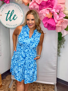 Coastal Blue Floral Lizzy Dress-180 Dresses-Dear Scarlett-The Lovely Closet, Women's Fashion Boutique in Alexandria, KY