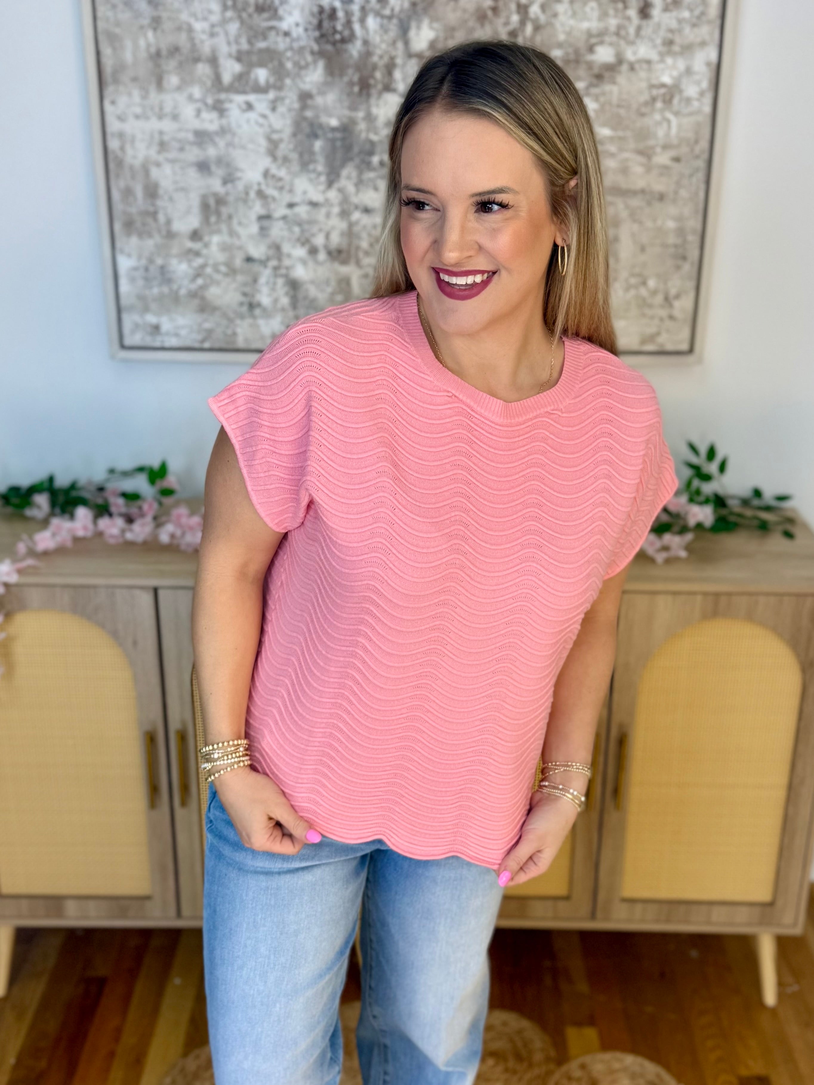 Feeling Refreshed Scalloped Edge Top - Pink-100 Short Sleeve Tops-Allie Rose-The Lovely Closet, Women's Fashion Boutique in Alexandria, KY