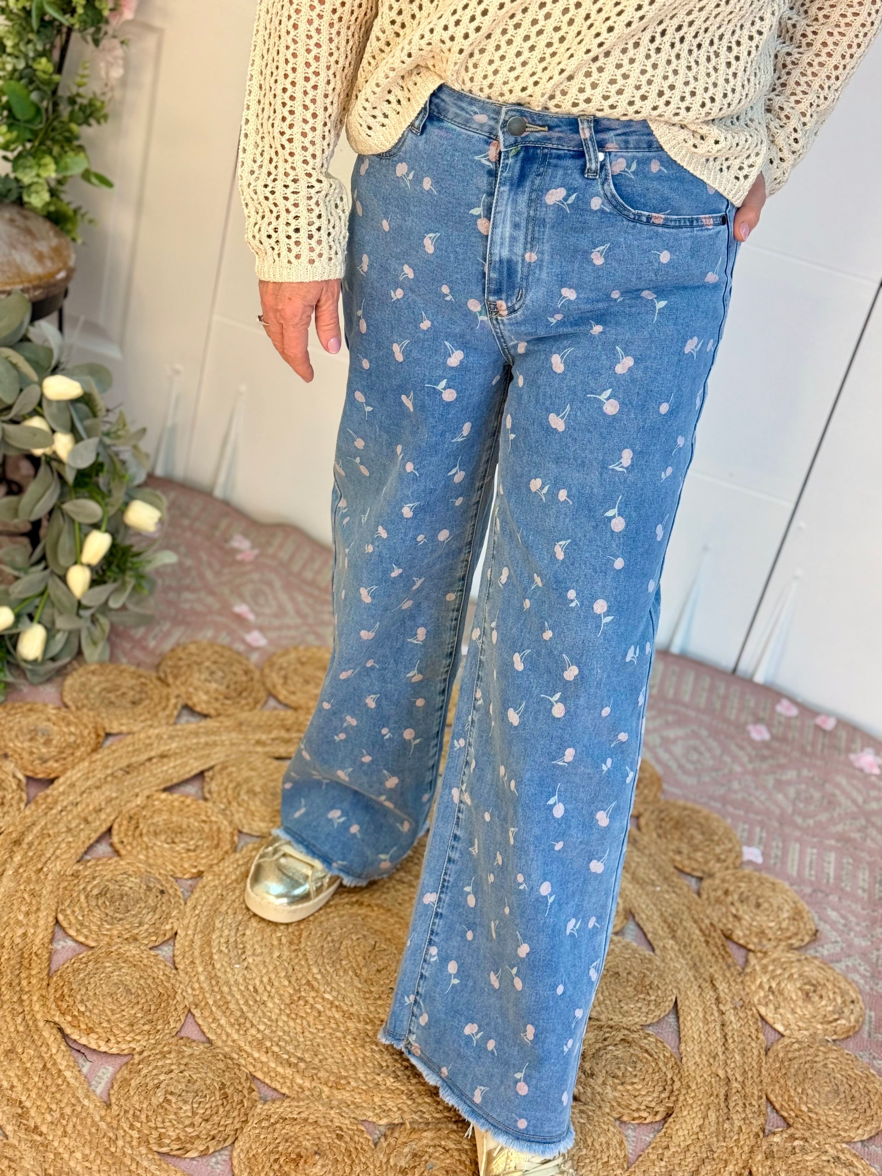 Cherry Cheer Denim Pants-240 Pants-easel-The Lovely Closet, Women's Fashion Boutique in Alexandria, KY
