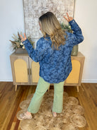 RISEN Floral Print Denim Shirt-110 Long Sleeve Top-Risen-The Lovely Closet, Women's Fashion Boutique in Alexandria, KY