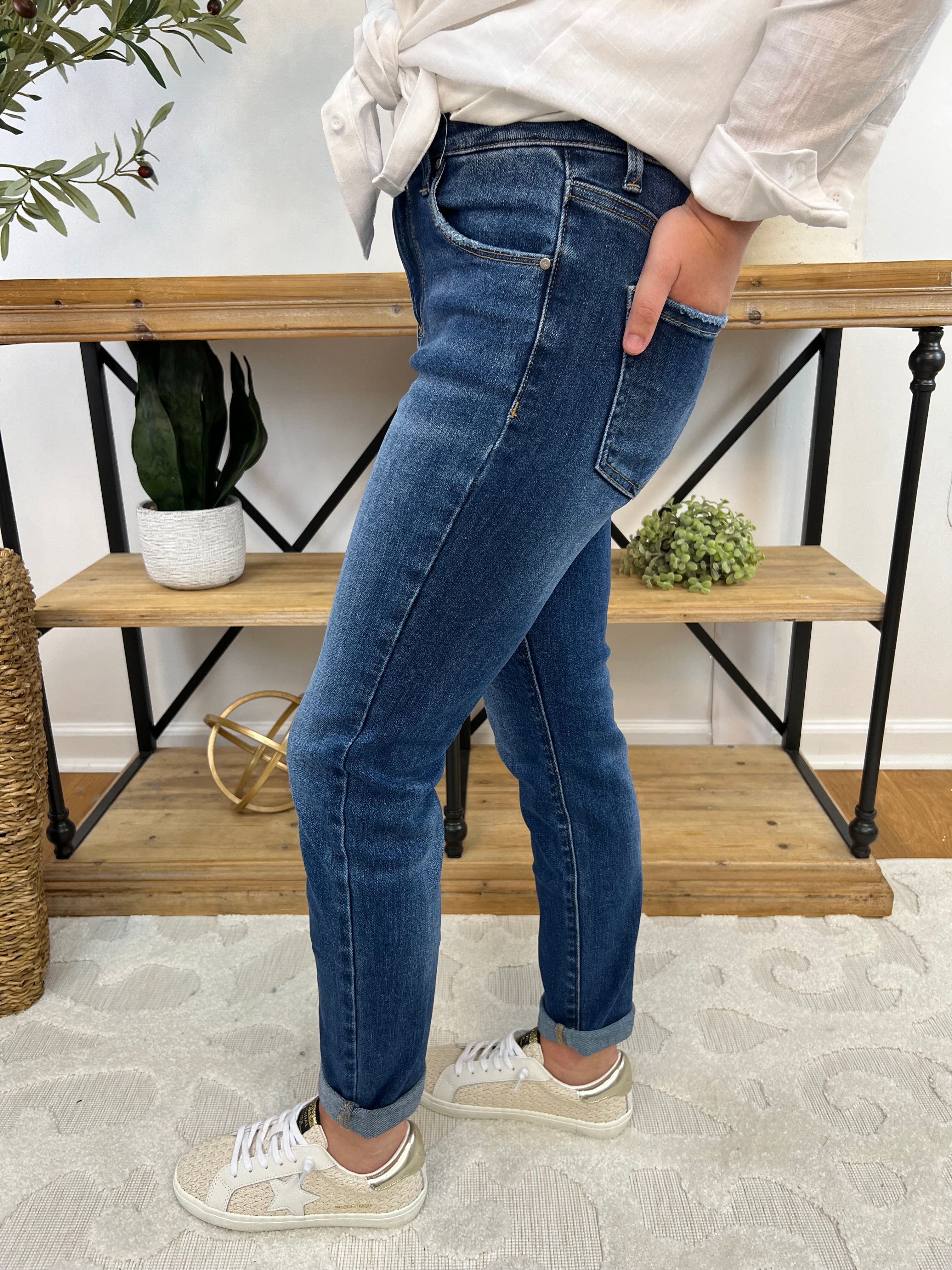 FLASH SALE - RISEN - High Rise Rolled Up Relaxed Skinny-210 Jeans-Risen-The Lovely Closet, Women's Fashion Boutique in Alexandria, KY