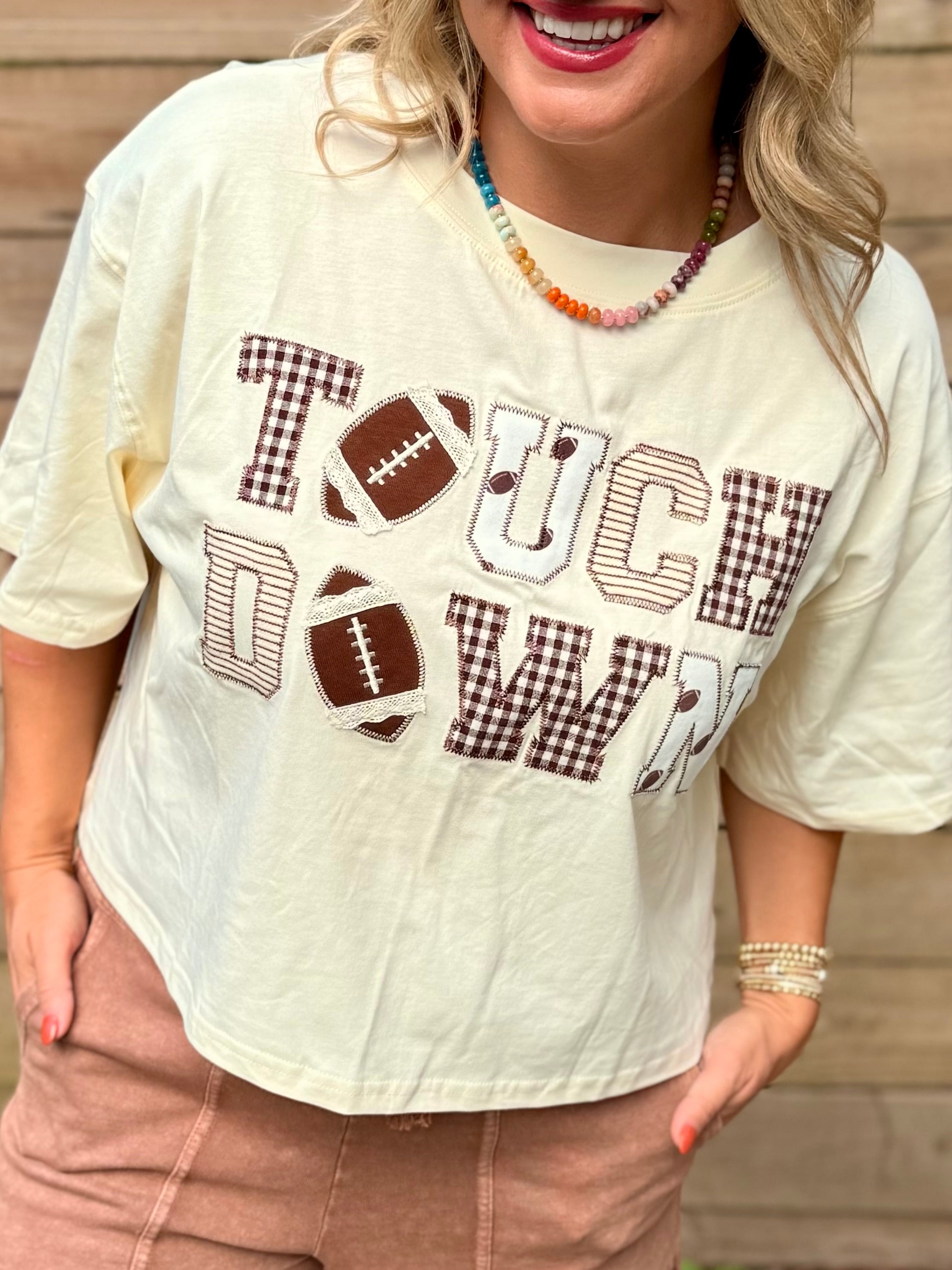 Touchdown Embroidered Top-100 Short Sleeve Tops-The Lovely Closet-The Lovely Closet, Women's Fashion Boutique in Alexandria, KY