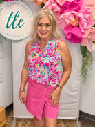 Lizzy Tank - Pink Tropic Zone-120 Sleeveless Tops-Dear Scarlett-The Lovely Closet, Women's Fashion Boutique in Alexandria, KY