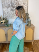 Chase the Sun Chambray Button Down Top-100 Short Sleeve Tops-easel-The Lovely Closet, Women's Fashion Boutique in Alexandria, KY