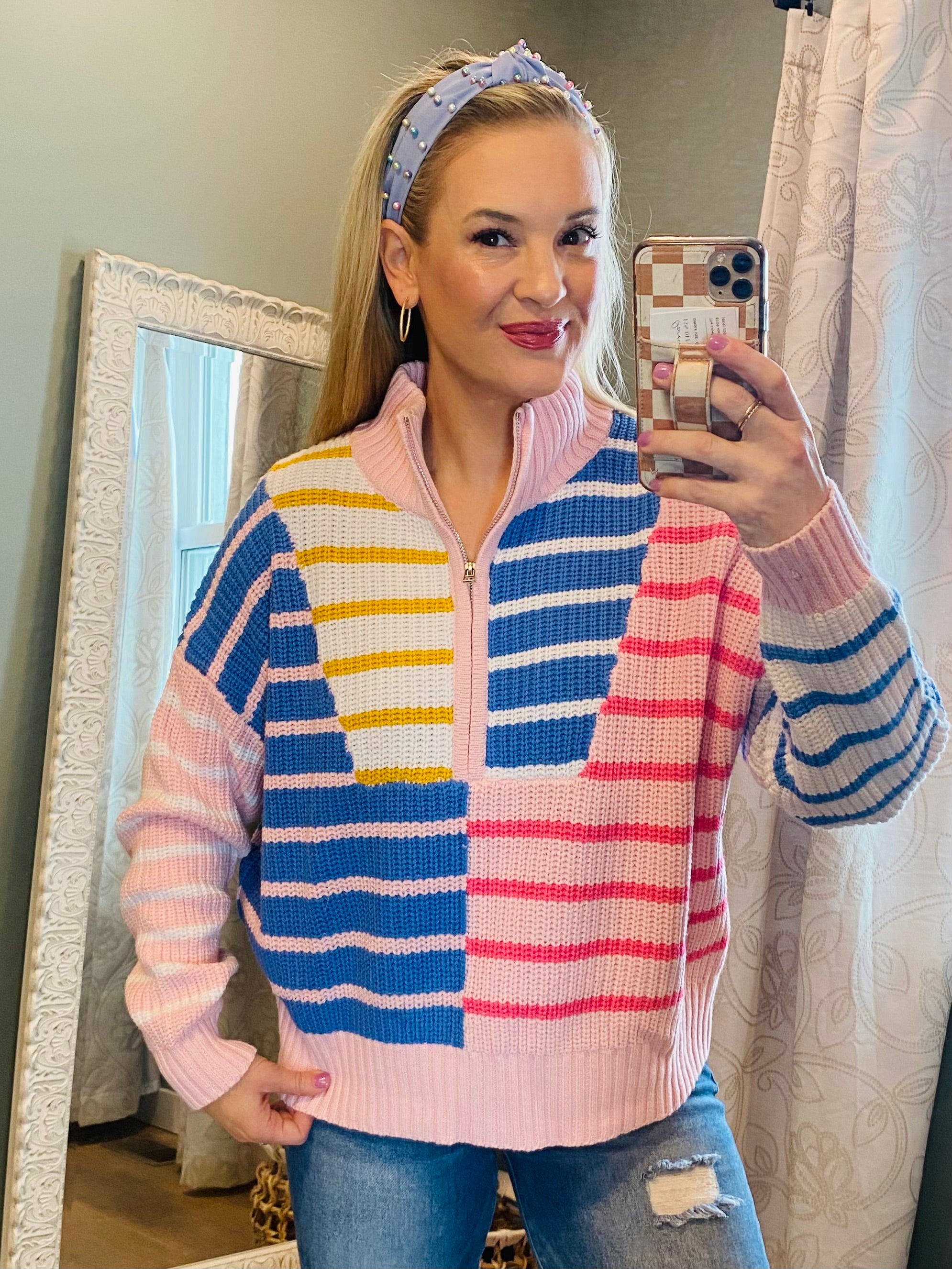 Cheerful Chill 1/4 Zip Sweater-140 Sweaters-easel-The Lovely Closet, Women's Fashion Boutique in Alexandria, KY