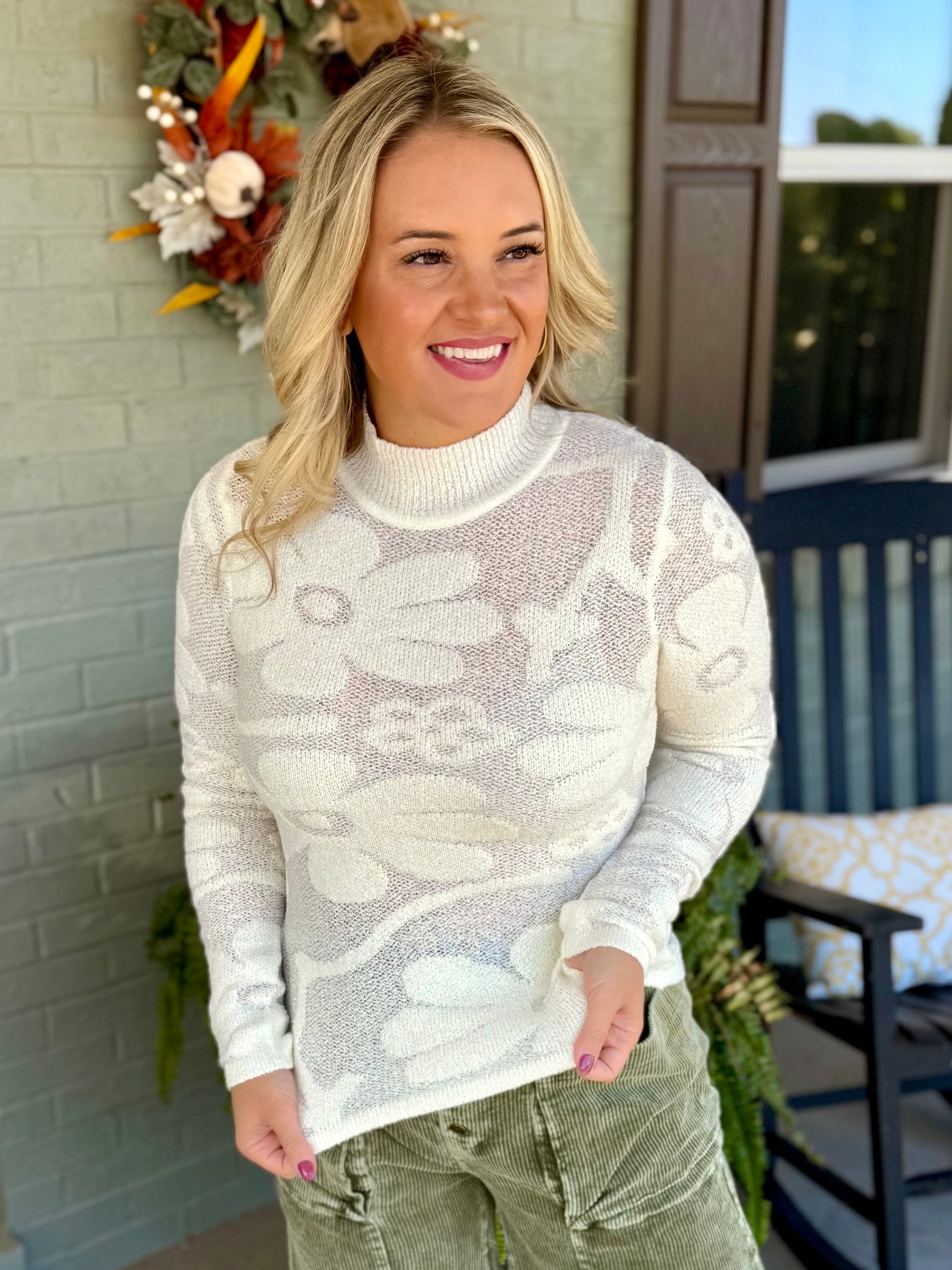 Harvest Moon Floral Jacquard Top - Ivory-110 Long Sleeve Top-Anniewear-The Lovely Closet, Women's Fashion Boutique in Alexandria, KY