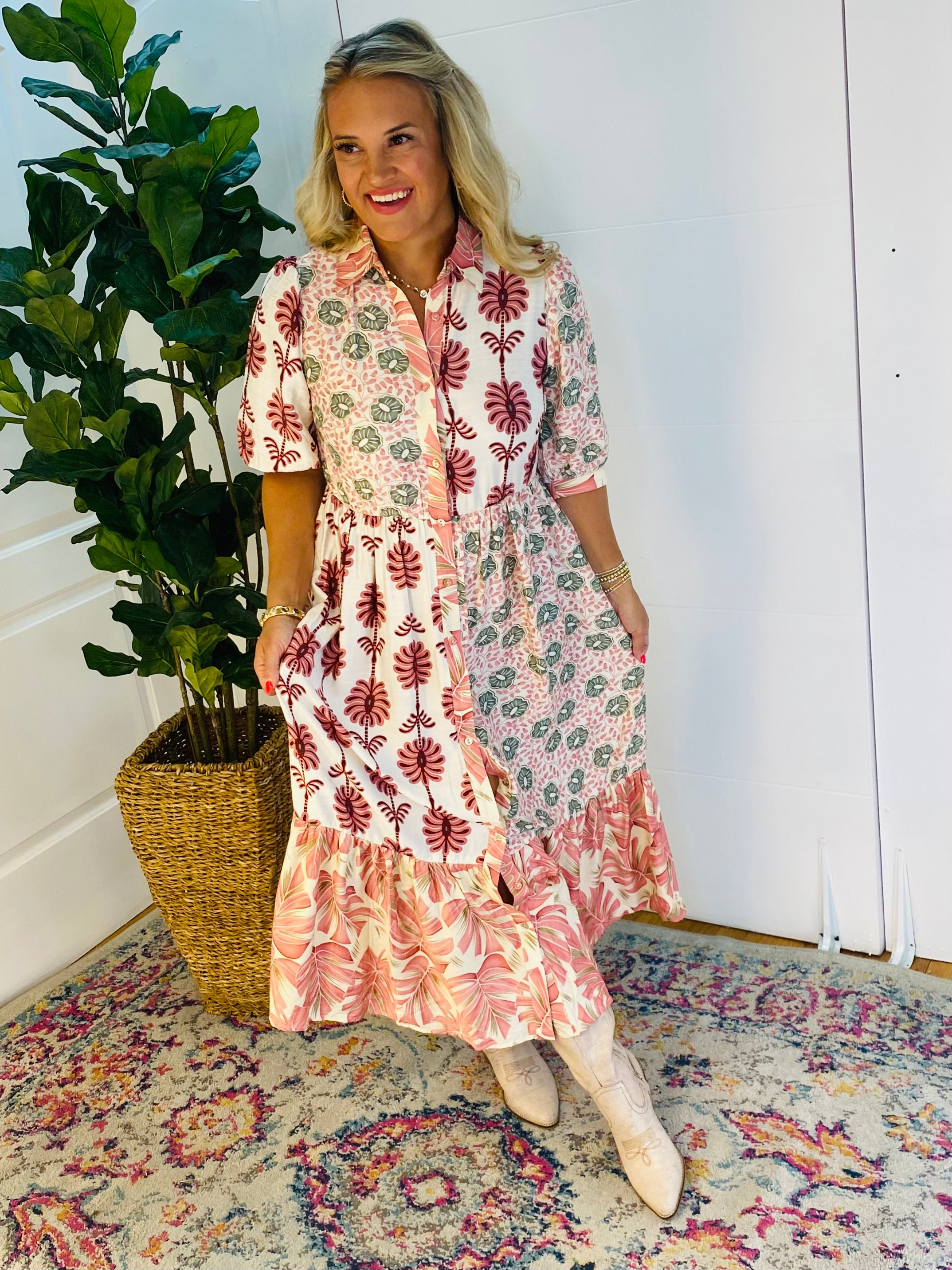 Fall Floral Midi Dress-180 Dresses-GIGIO-The Lovely Closet, Women's Fashion Boutique in Alexandria, KY