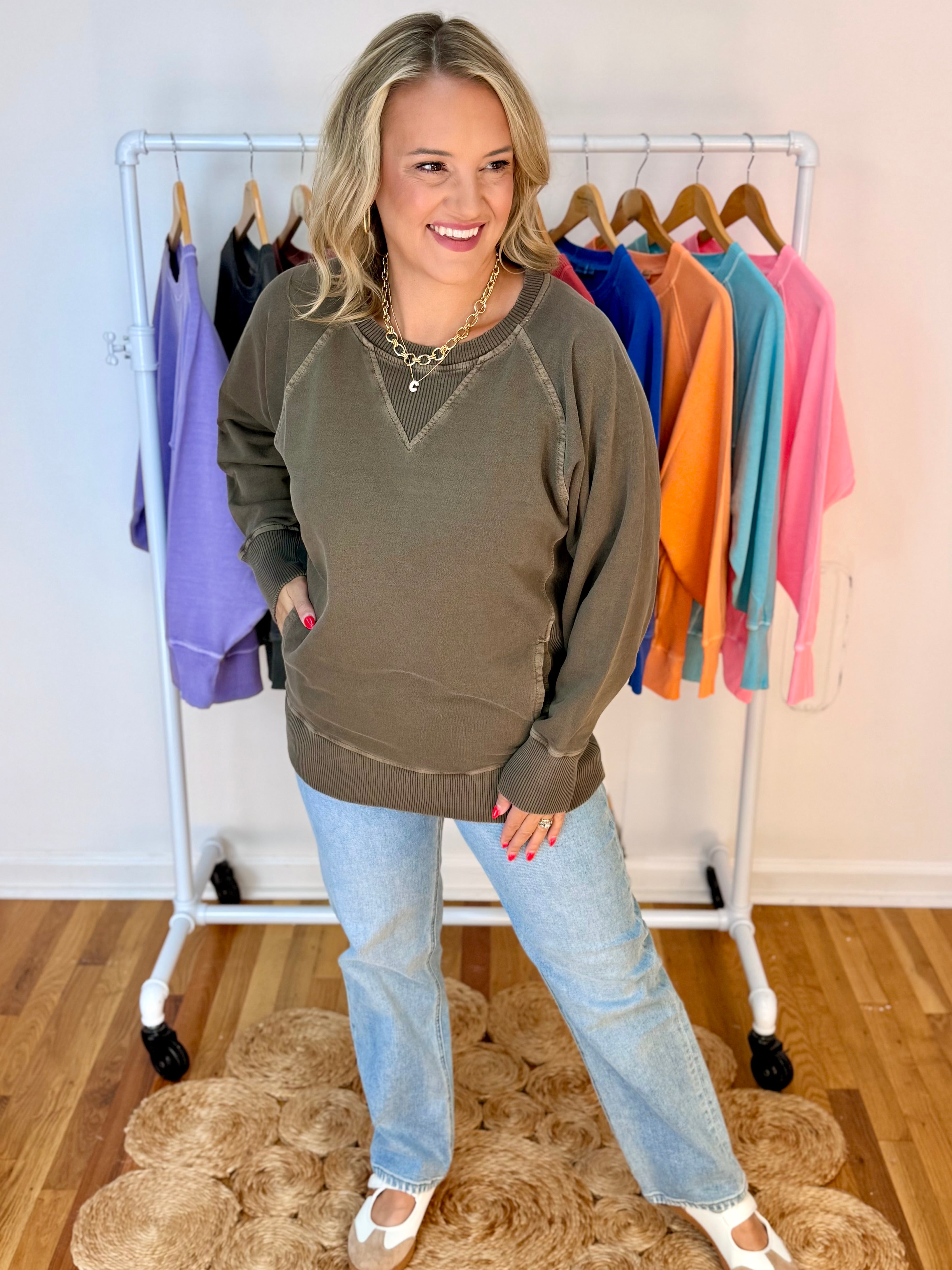 Keeping it Casual Pullover 2026 - Brown-150 Sweatshirts-zenana-The Lovely Closet, Women's Fashion Boutique in Alexandria, KY