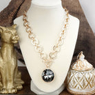 Gilded Radiance – Chunky Ring Chain Necklace with Sparkly Crystal: Gray-250 Jewelry-PennyLine inc-The Lovely Closet, Women's Fashion Boutique in Alexandria, KY