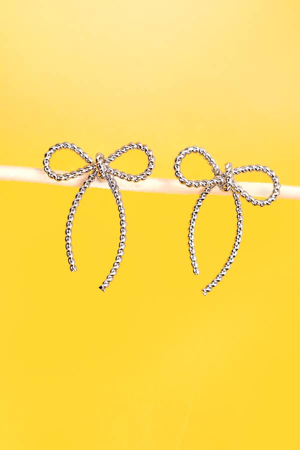 Silver Rope Bow Stud Earring-280 Accessories-JOSSLYN by wall to wall-The Lovely Closet, Women's Fashion Boutique in Alexandria, KY