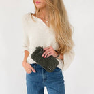 Suede Emma Woven Clutch Wristlet: Chocolate-crossbody/wristlet-Pretty Simple-The Lovely Closet, Women's Fashion Boutique in Alexandria, KY