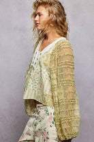 Long Sleeve Lace Contrast Printed Woven Top-110 Long Sleeve Top-Pol Clothing-The Lovely Closet, Women's Fashion Boutique in Alexandria, KY