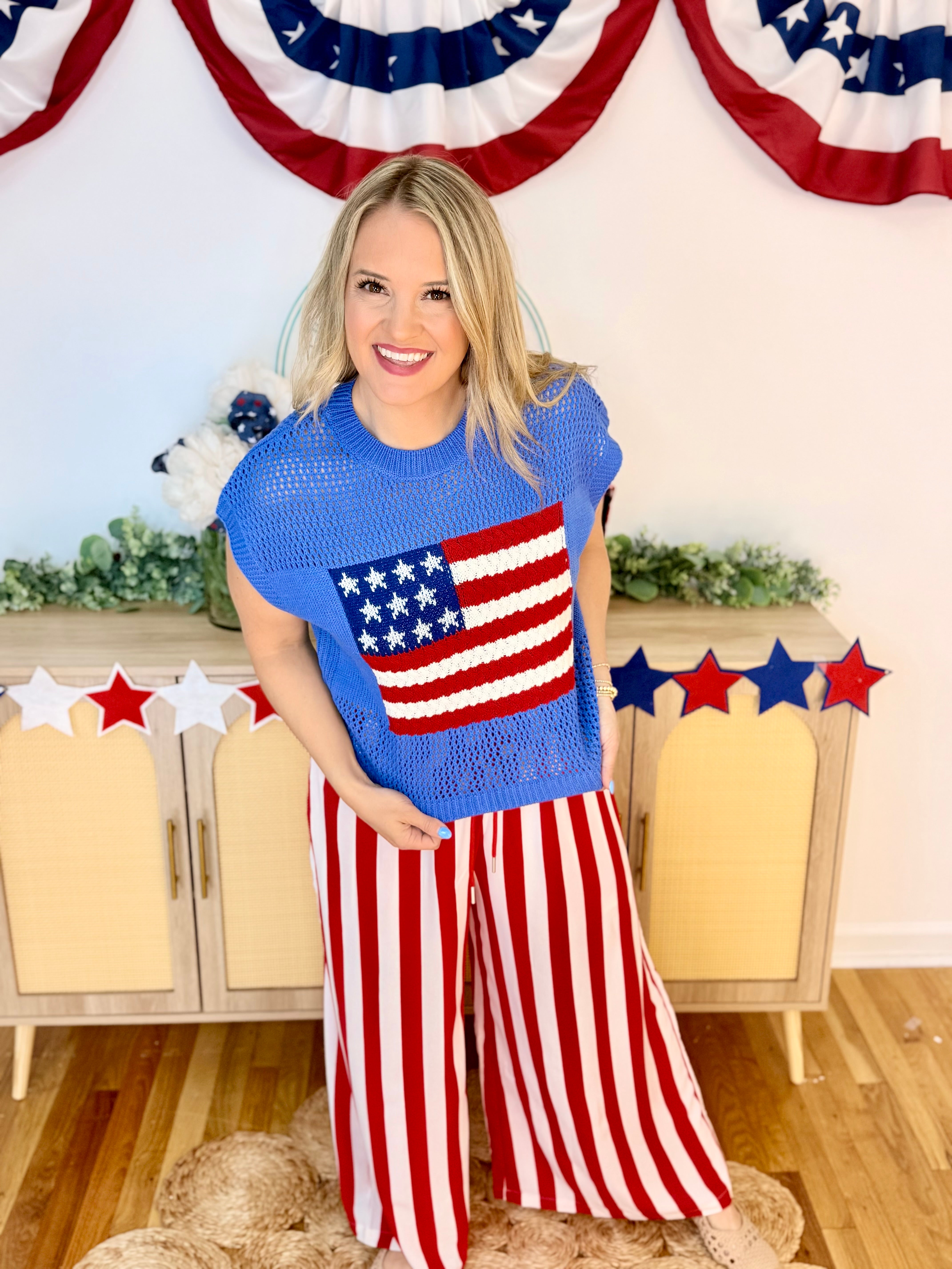 American Flag Open Stitch Top-120 Sleeveless Tops-Anniewear-The Lovely Closet, Women's Fashion Boutique in Alexandria, KY
