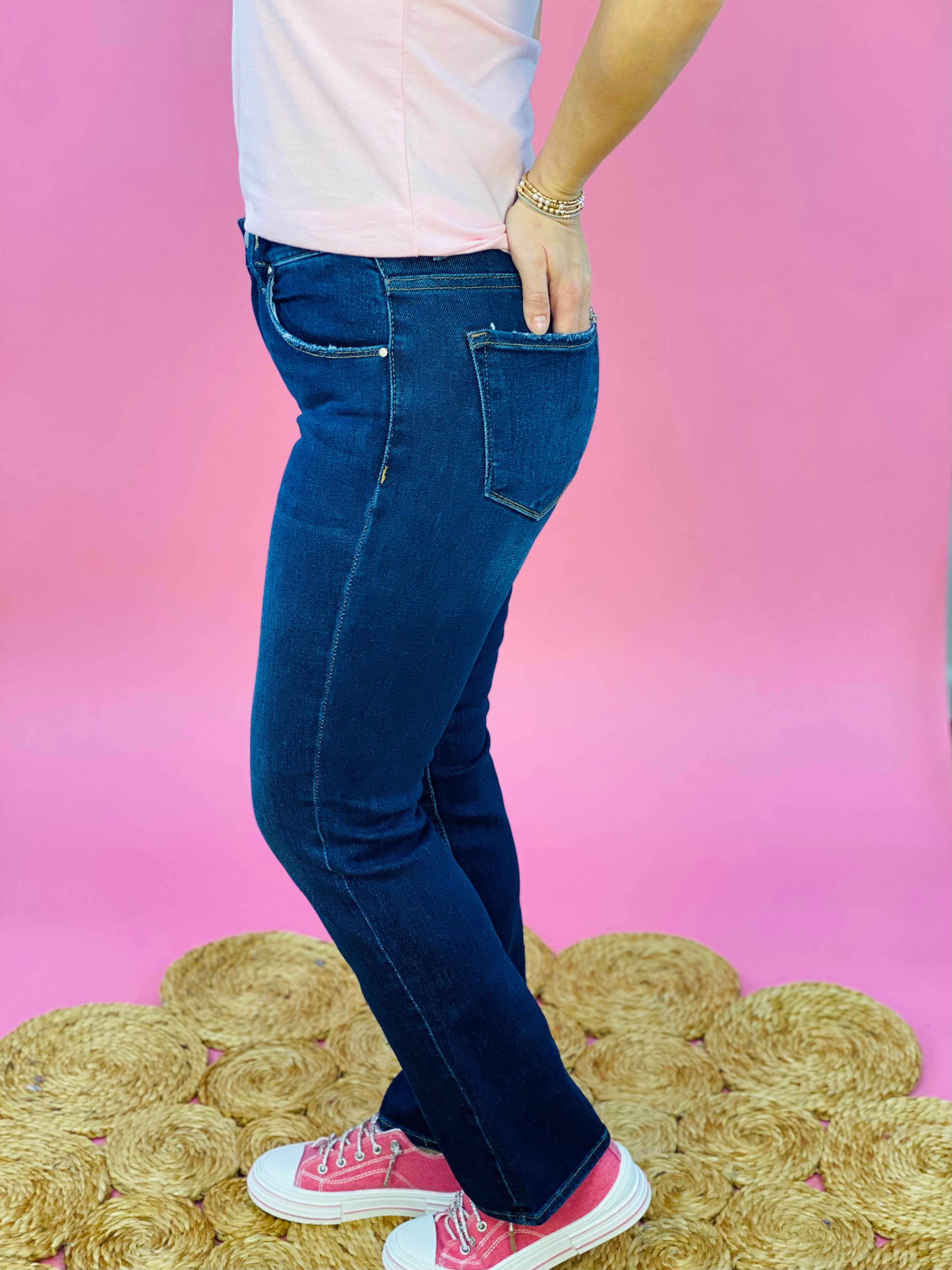 RISEN - High Rise Ankle Slim Straight Risen Denim Dark Wash-210 Jeans-Risen-The Lovely Closet, Women's Fashion Boutique in Alexandria, KY