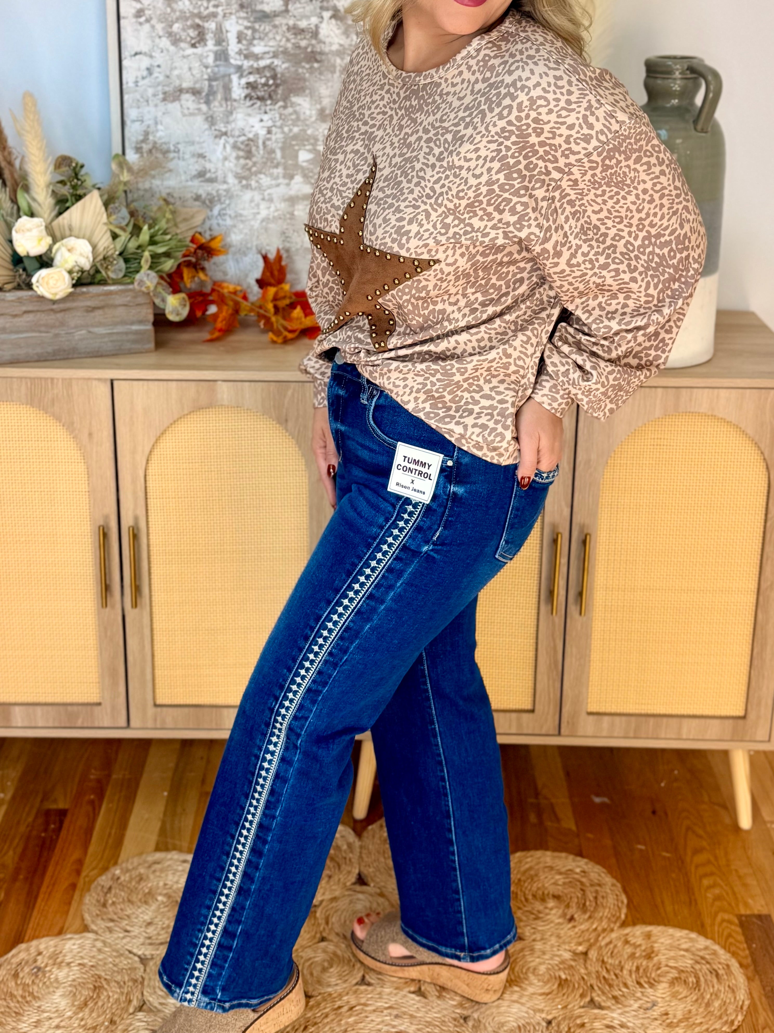 RISEN Tummy Control Mid Rise Ankle Straight Embroidered Detail-210 Jeans-Risen-The Lovely Closet, Women's Fashion Boutique in Alexandria, KY