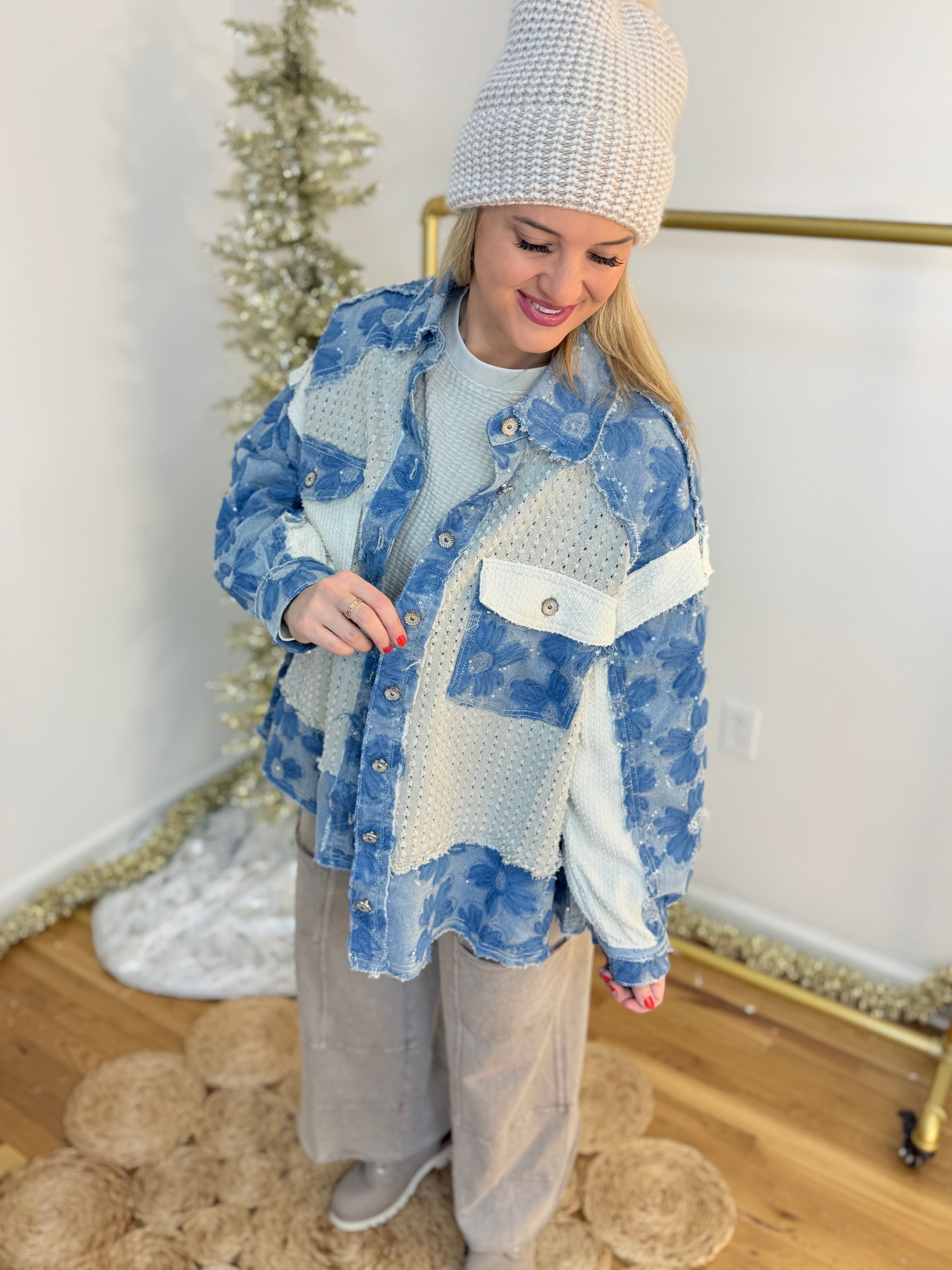 Denim Embellished & Patchwork Jacket-170 Jackets/Outerwear-POL-The Lovely Closet, Women's Fashion Boutique in Alexandria, KY