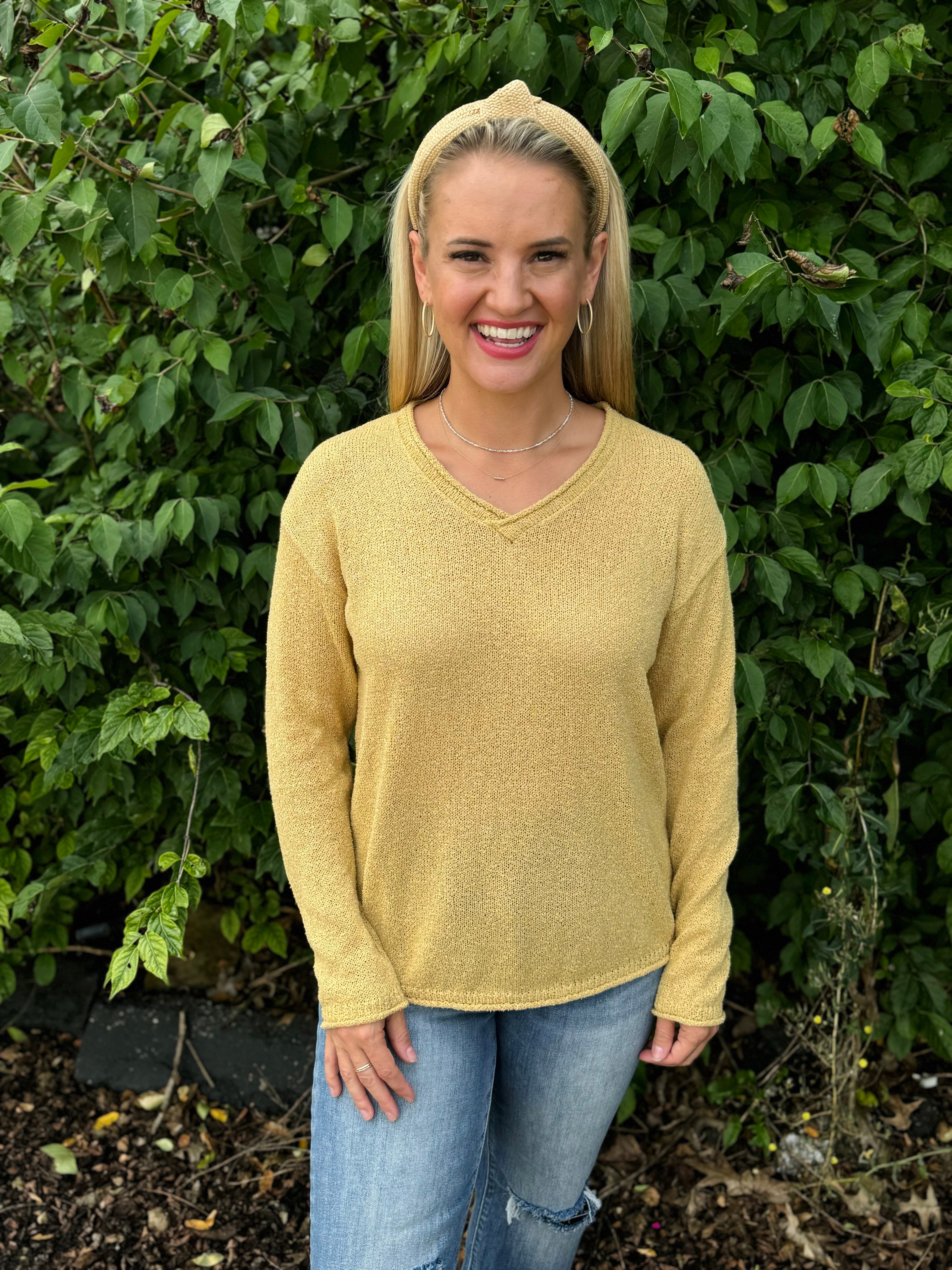 Ready for Fall V-Neck Sweater - Mustard-140 Sweaters-The Lovely Closet-The Lovely Closet, Women's Fashion Boutique in Alexandria, KY