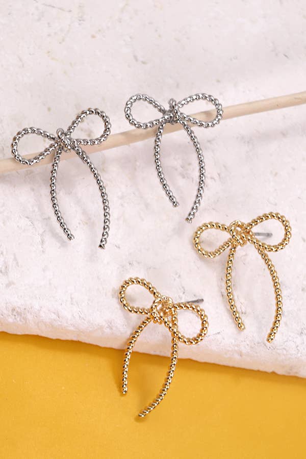Silver Rope Bow Stud Earring-280 Accessories-JOSSLYN by wall to wall-The Lovely Closet, Women's Fashion Boutique in Alexandria, KY
