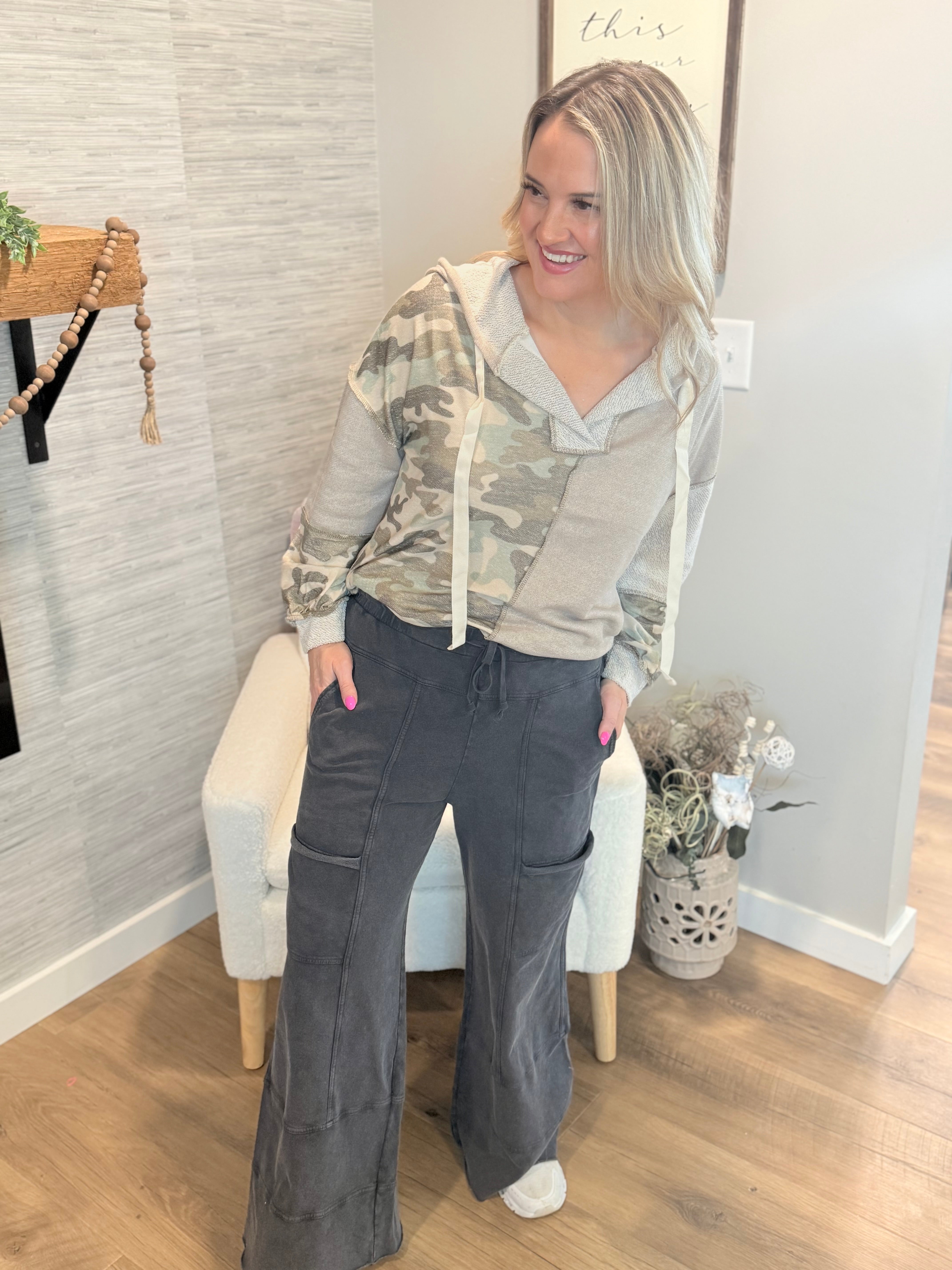 Relaxed Cargo Wide Leg Full Length - Black-240 Pants-easel-The Lovely Closet, Women's Fashion Boutique in Alexandria, KY