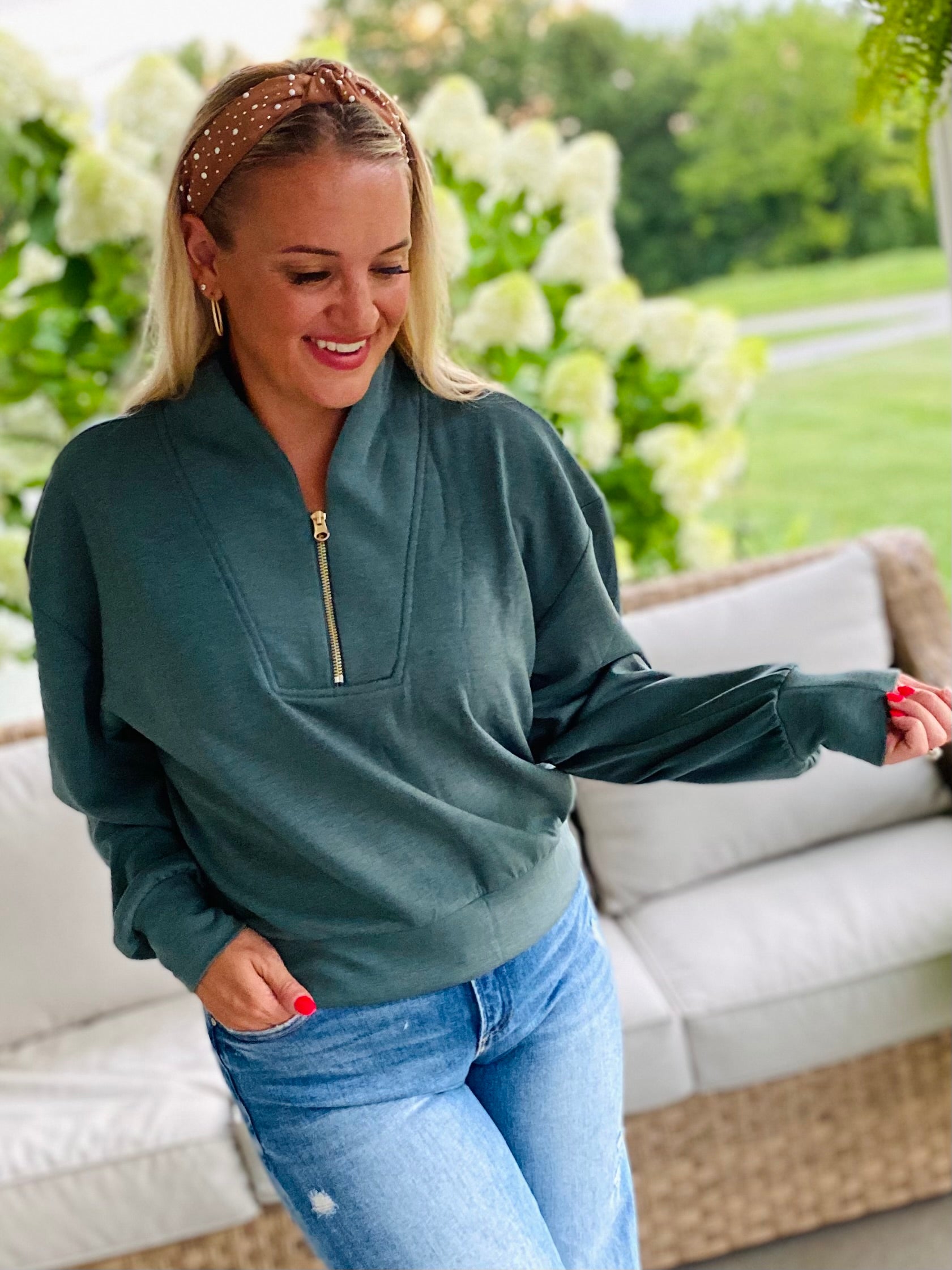 Lux 3/4 Front Zip Pullover - Teal-110 Long Sleeve Top-zenana-The Lovely Closet, Women's Fashion Boutique in Alexandria, KY