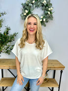 FINAL SALE - Choose Happy Micro Waffle Knit Top - White-100 Short Sleeve Tops-The Lovely Closet-The Lovely Closet, Women's Fashion Boutique in Alexandria, KY