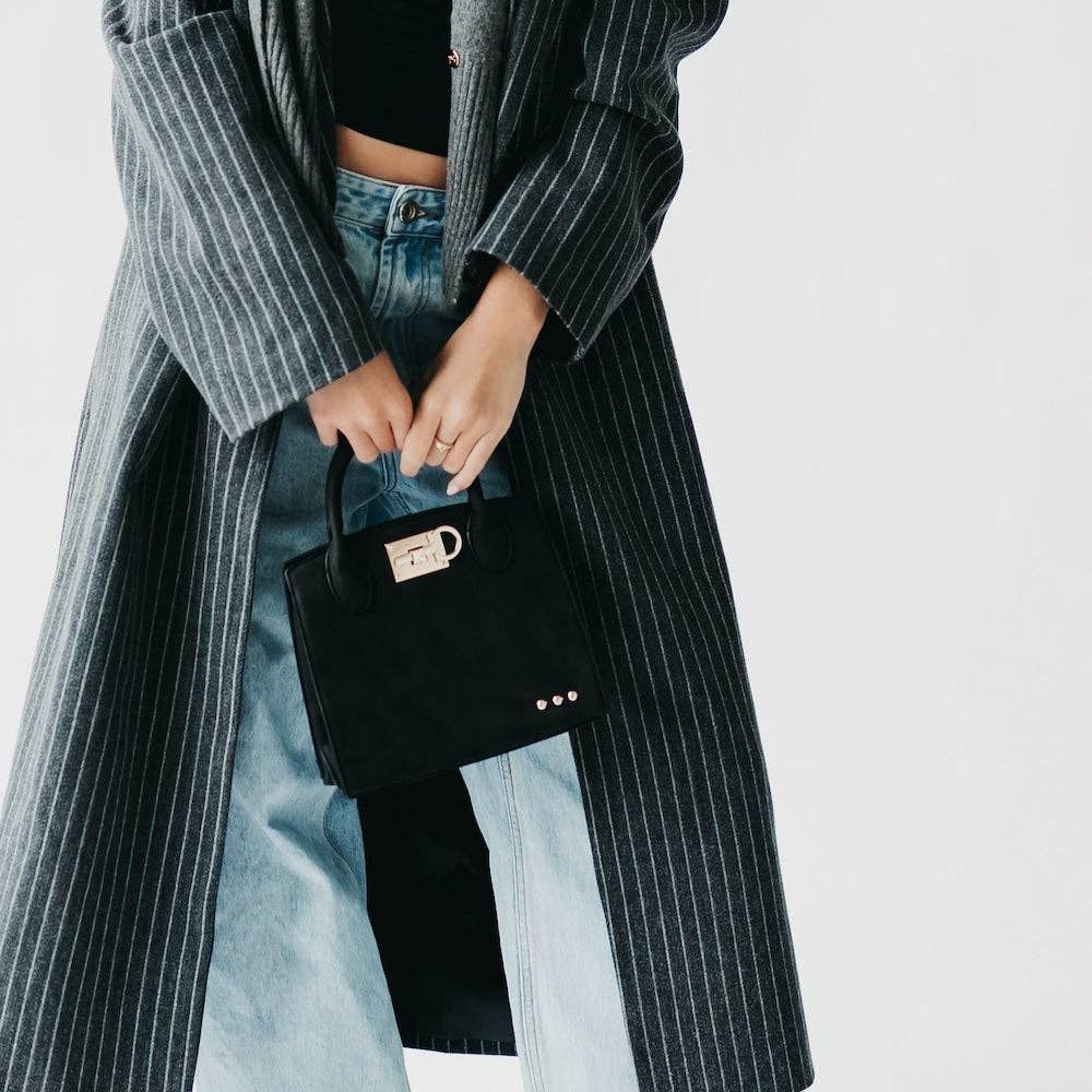 Nixie Nubuck Small Tote: Black-290 Bag/Handbags-Pretty Simple-The Lovely Closet, Women's Fashion Boutique in Alexandria, KY