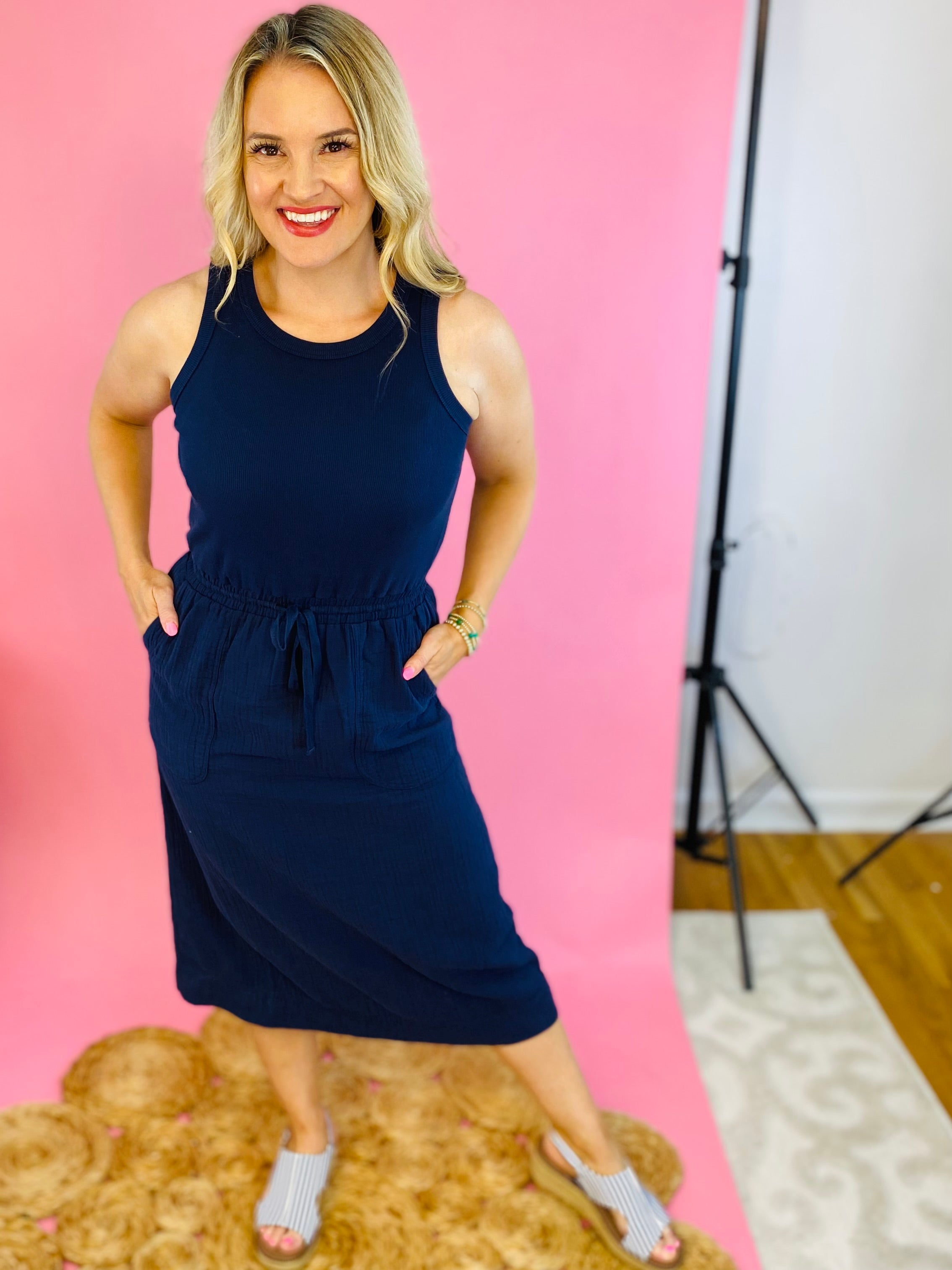 Spring Break Escape Midi Dress - Navy-180 Dresses-Be Cool-The Lovely Closet, Women's Fashion Boutique in Alexandria, KY