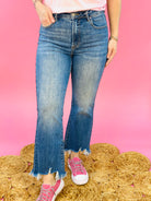 RISEN - High Rise Crop Flair Frayed Hem Jeans-210 Jeans-The Lovely Closet-The Lovely Closet, Women's Fashion Boutique in Alexandria, KY