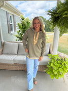 WAFFLE KNIT PLAID DETAIL HOODED PULLOVER-110 Long Sleeve Top-Doe and Rae-The Lovely Closet, Women's Fashion Boutique in Alexandria, KY