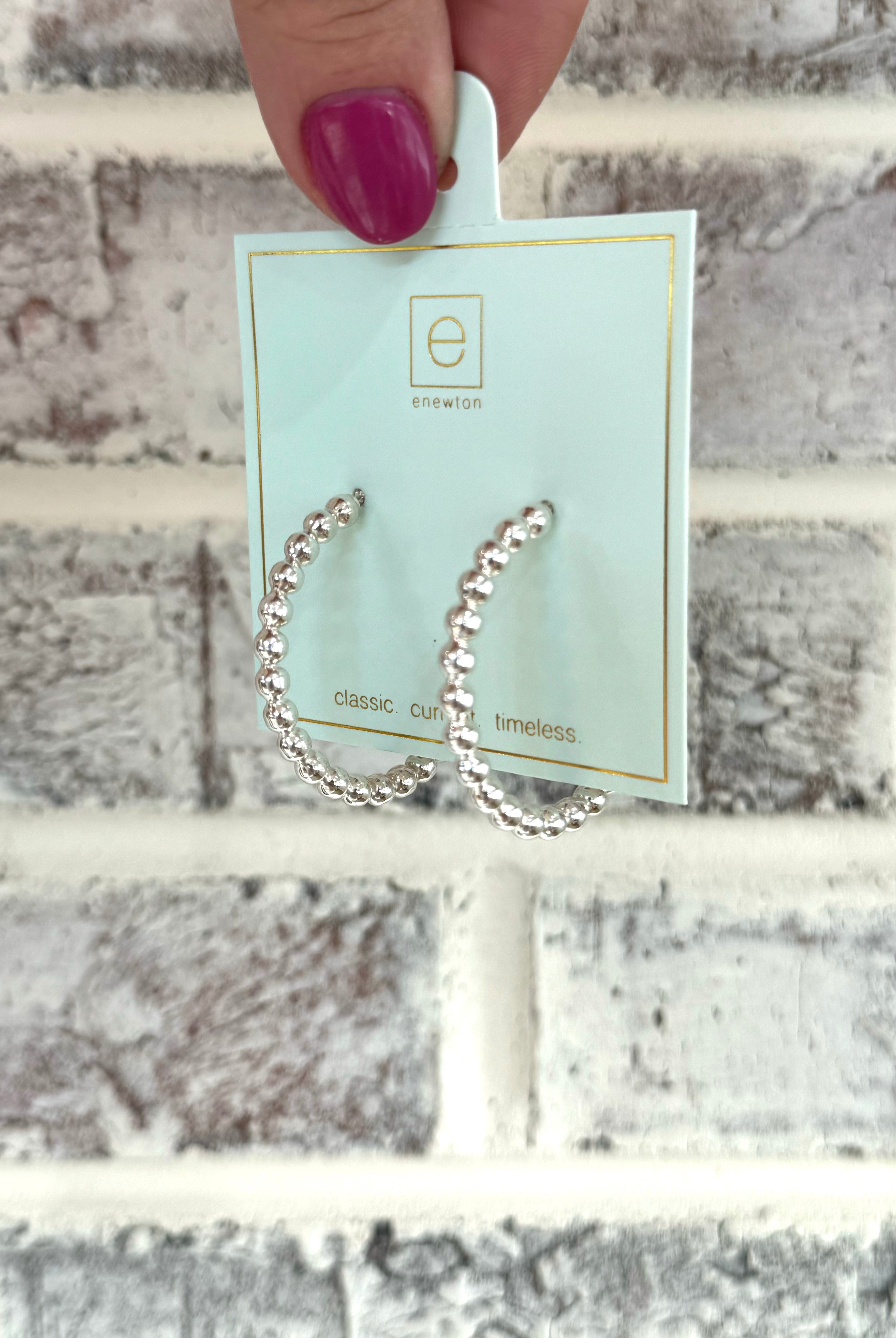 1.25" Beaded Classic Silver 4mm Post Hoop Earring-Earrings-eNewton-The Lovely Closet, Women's Fashion Boutique in Alexandria, KY