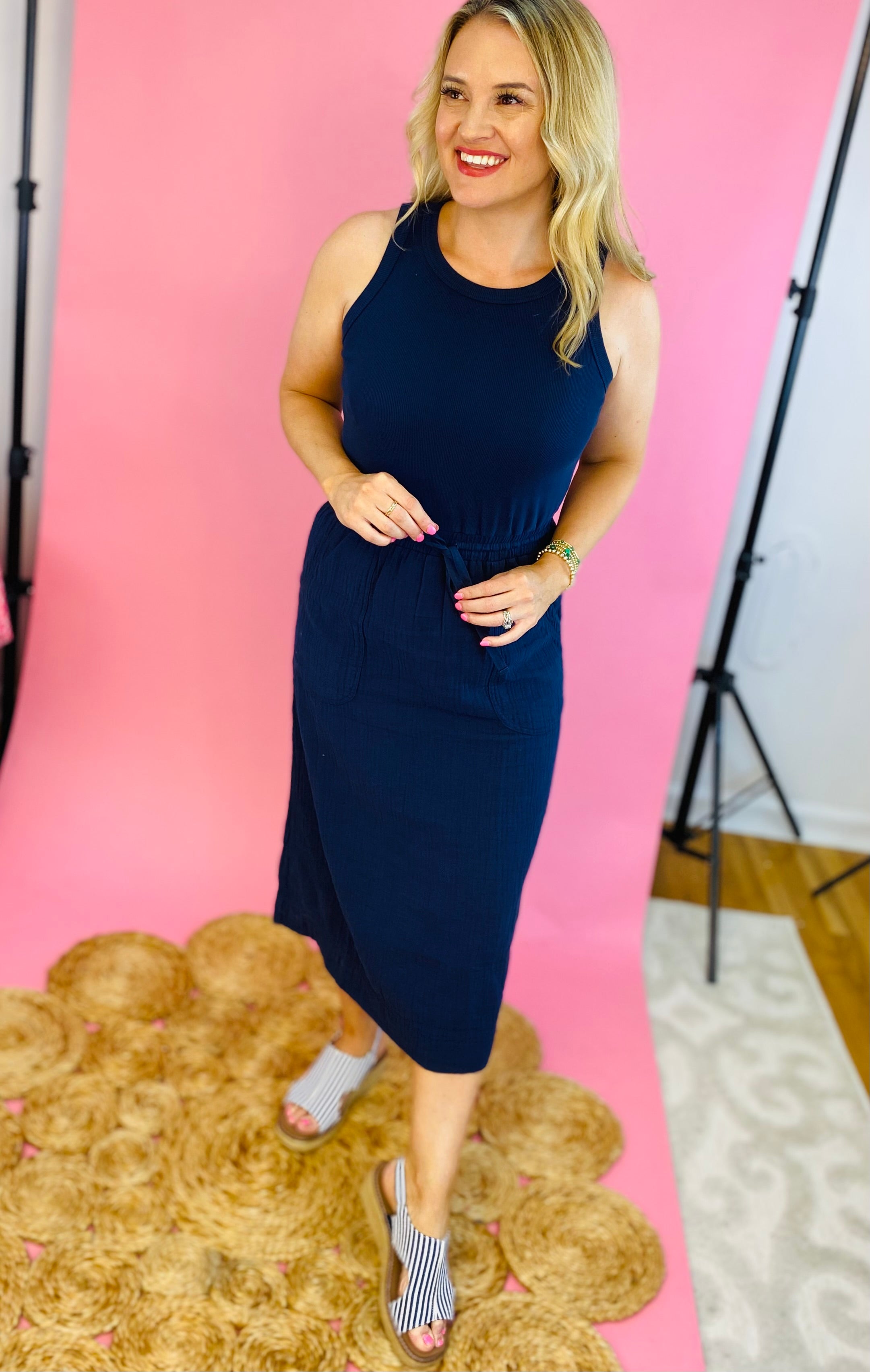 Spring Break Escape Midi Dress - Navy-180 Dresses-Be Cool-The Lovely Closet, Women's Fashion Boutique in Alexandria, KY