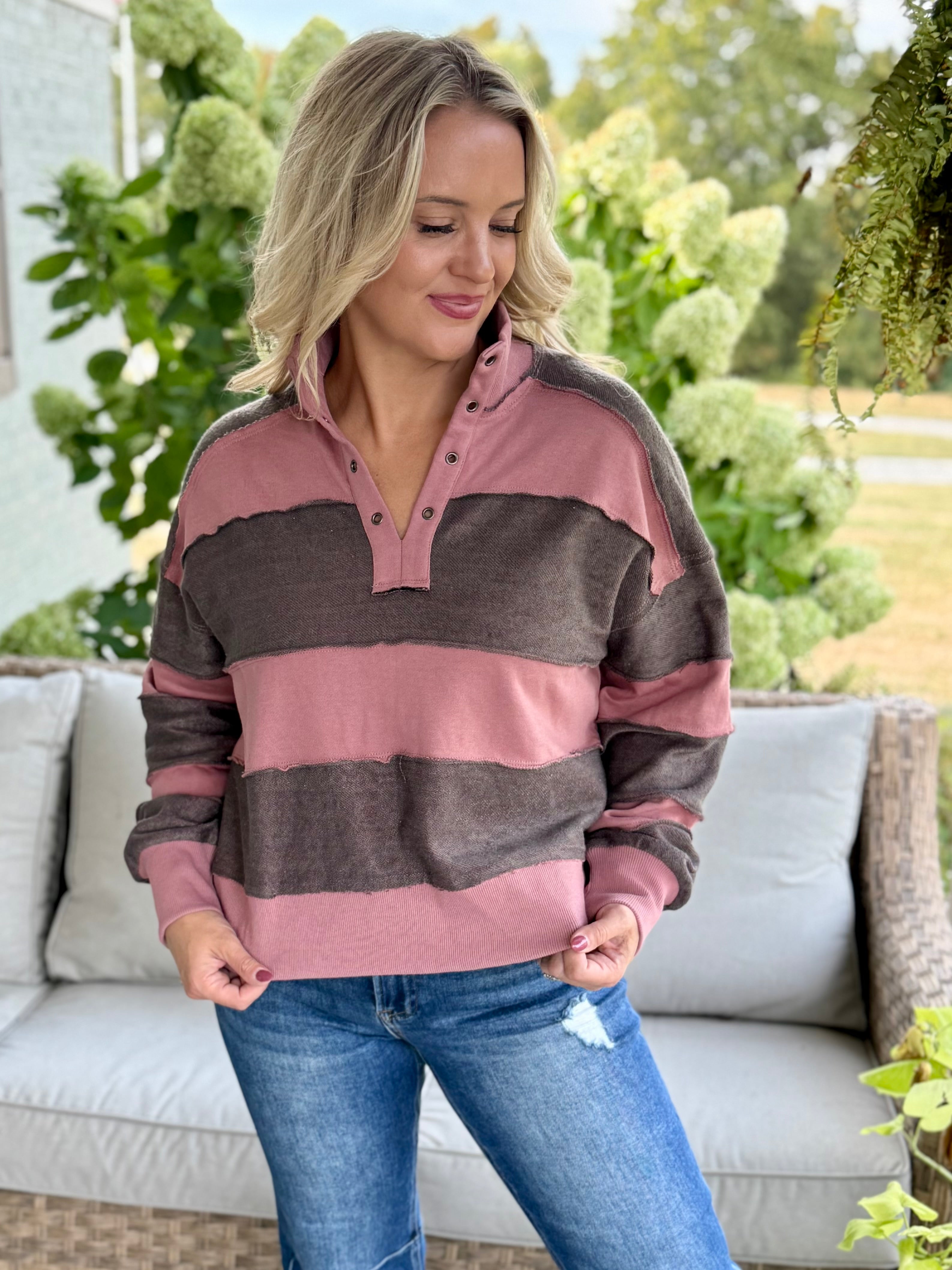 Harvest Stripe Oversized Top-110 Long Sleeve Top-Doe and Rae-The Lovely Closet, Women's Fashion Boutique in Alexandria, KY