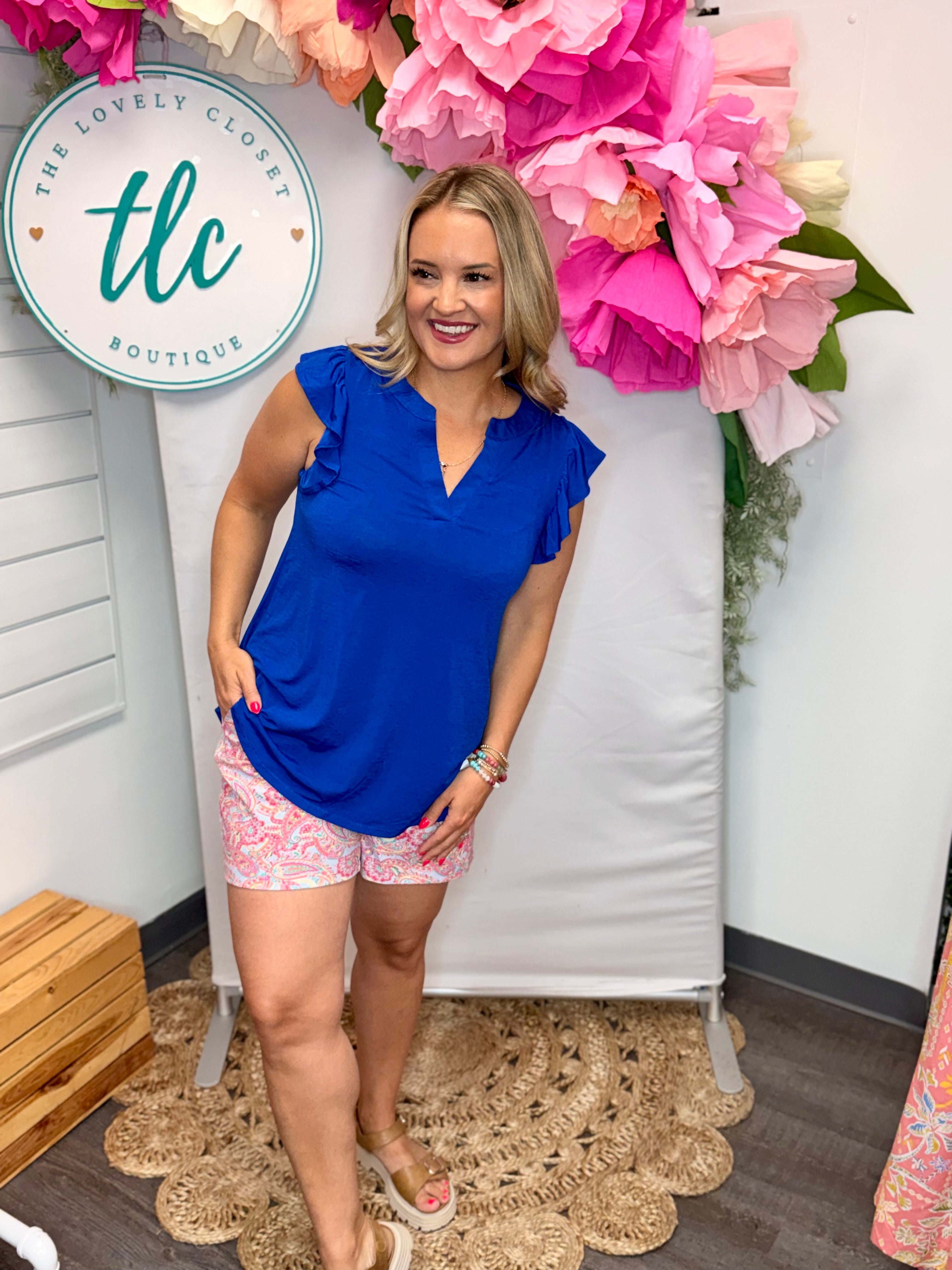 Donna Top - Royal Blue-100 Short Sleeve Tops-Dear Scarlett-The Lovely Closet, Women's Fashion Boutique in Alexandria, KY