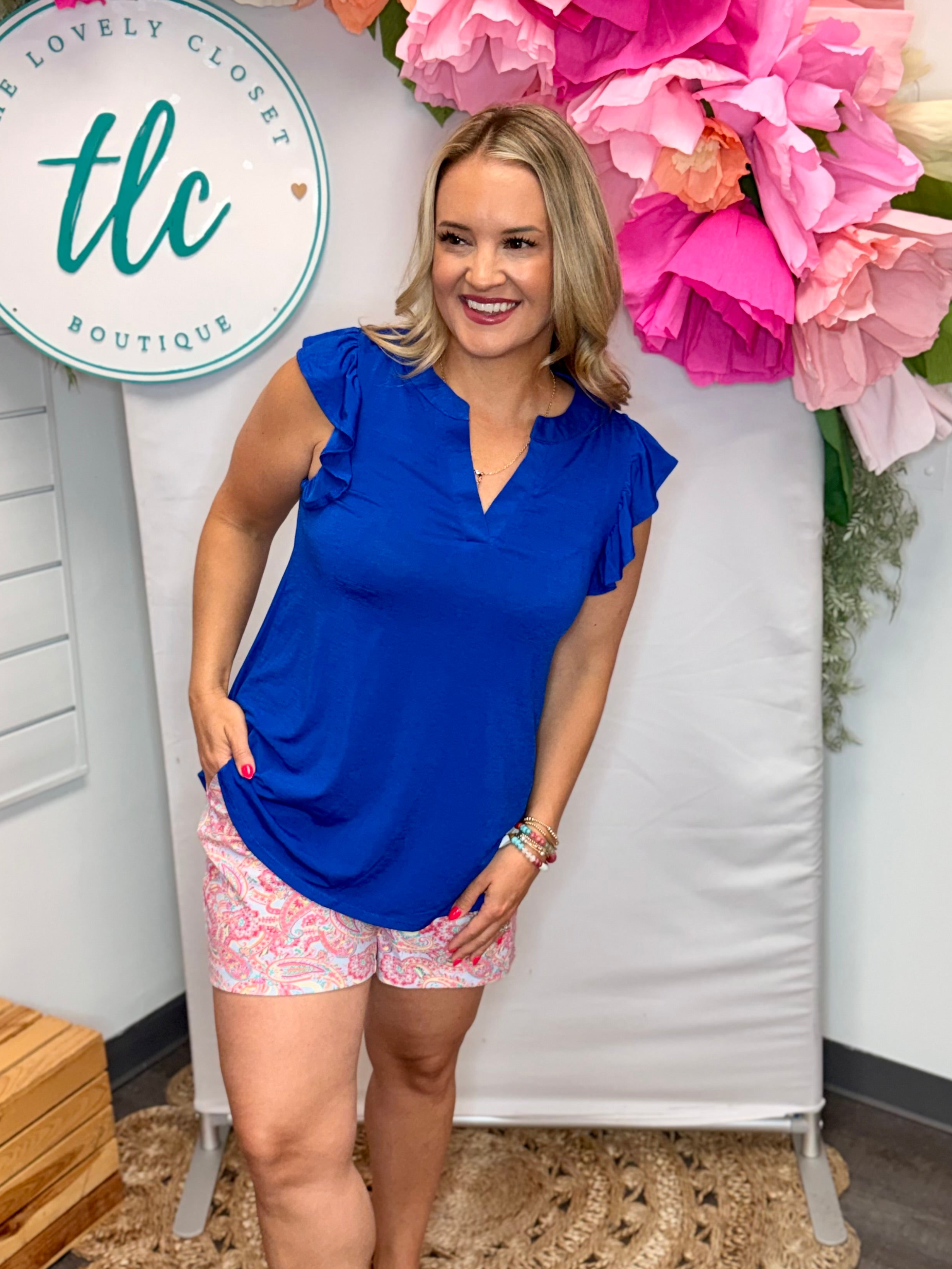 Donna Top - Royal Blue-100 Short Sleeve Tops-Dear Scarlett-The Lovely Closet, Women's Fashion Boutique in Alexandria, KY