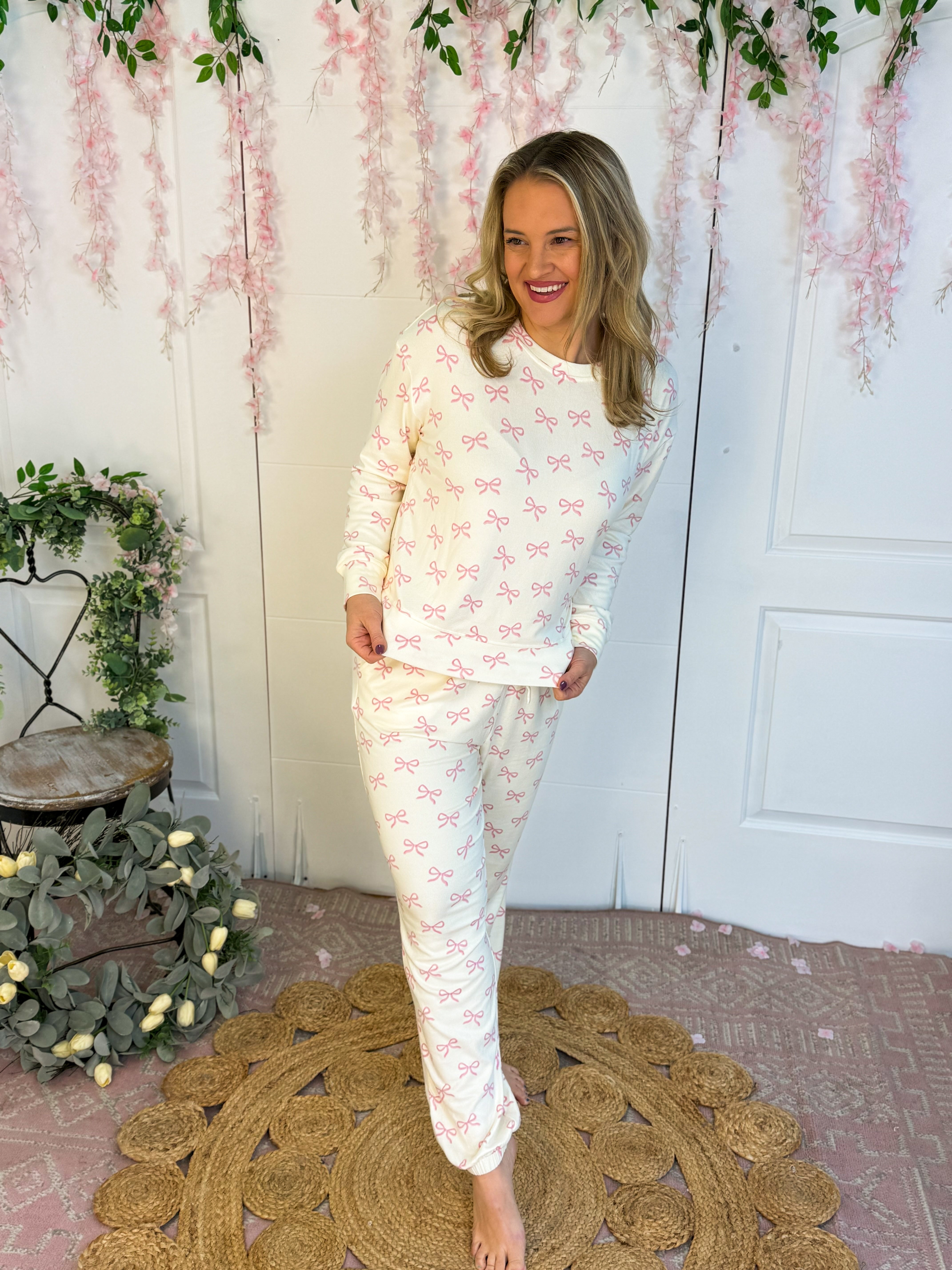 Mary Square Sophie Bows Jogger Set-190 Rompers/Jumpsuits/Sets-Mary Square-The Lovely Closet, Women's Fashion Boutique in Alexandria, KY