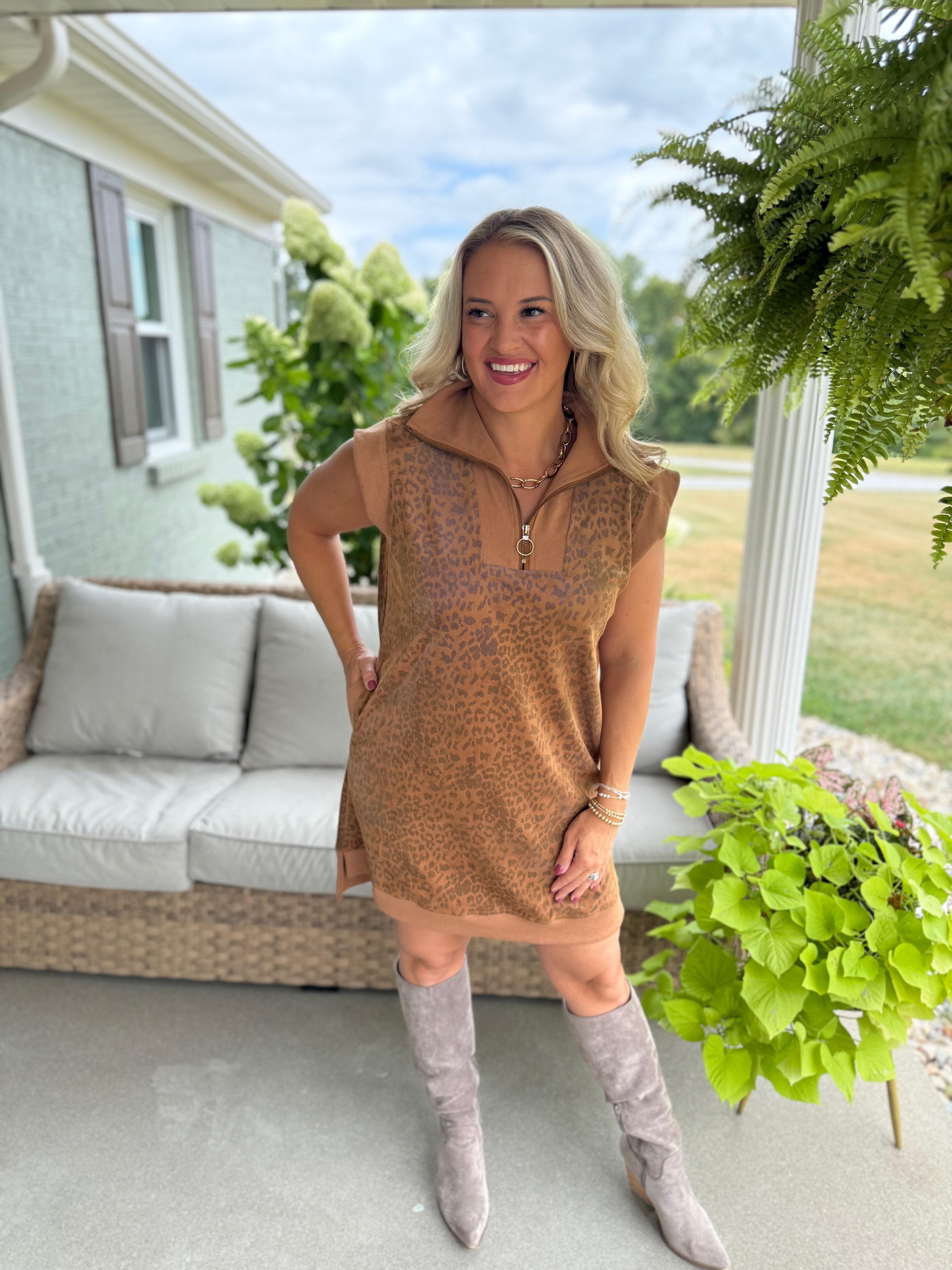 ANIMAL PRINT SUEDE DRESS-180 Dresses-Doe and Rae-The Lovely Closet, Women's Fashion Boutique in Alexandria, KY