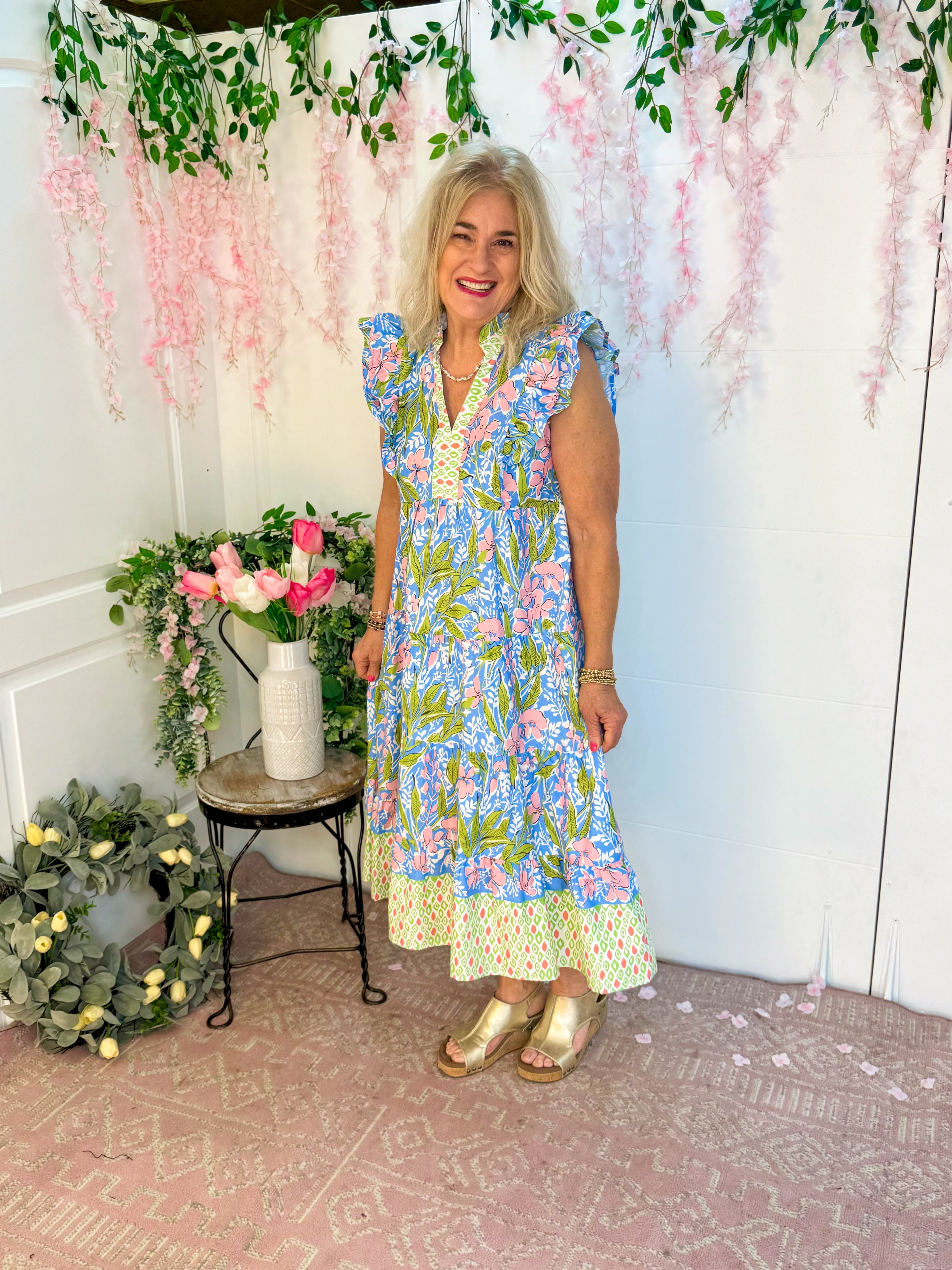 Fresh Floral Midi Dress-180 Dresses-umgee-The Lovely Closet, Women's Fashion Boutique in Alexandria, KY